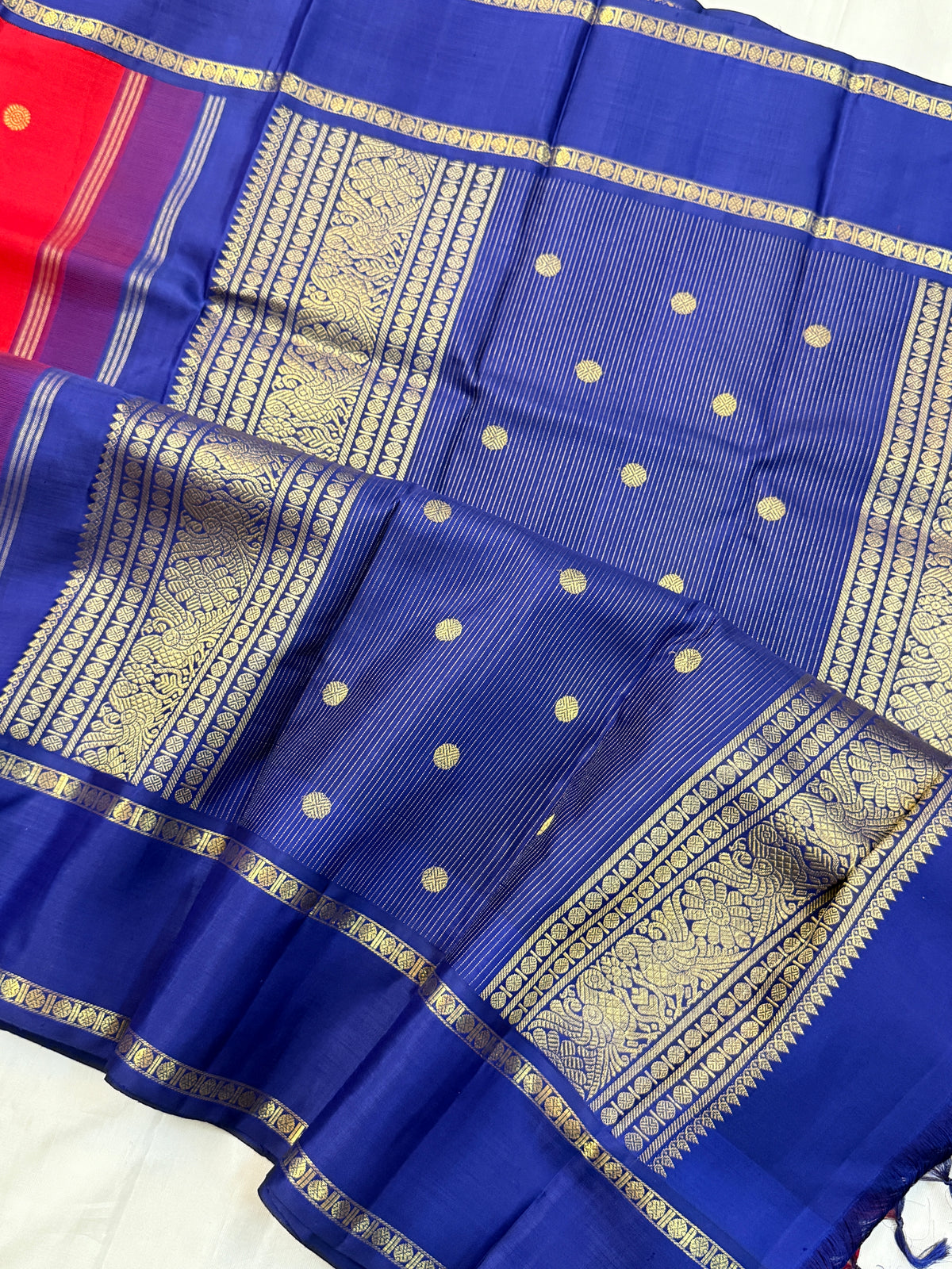 Navarathri - Day 4 Red Colour pure Zari Rettapet butta Korvai /Kanjipuram silk sree Clsa 6682
