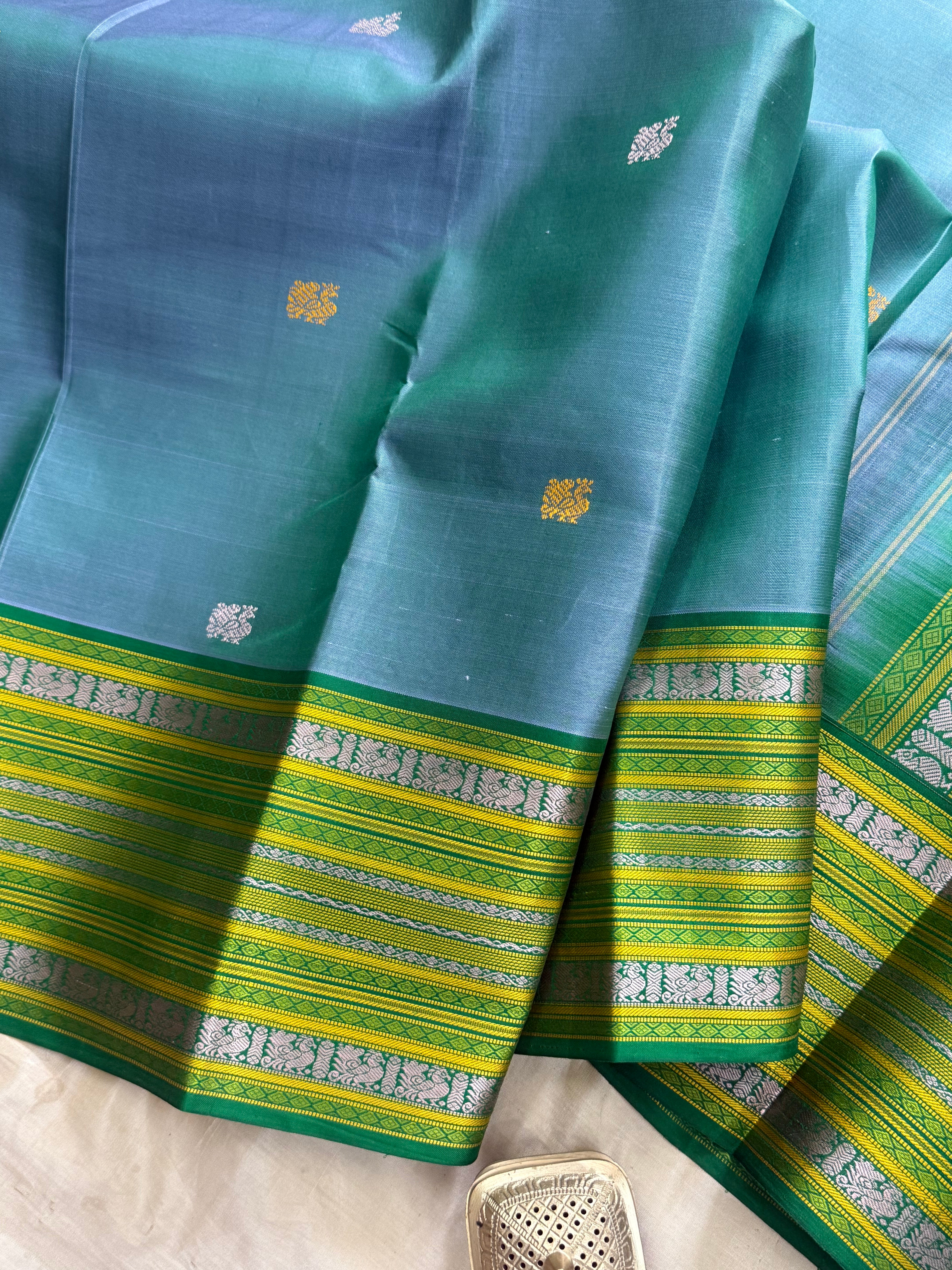 Mayilkazhuthu body with thread Butta  green border/CLSA9821
