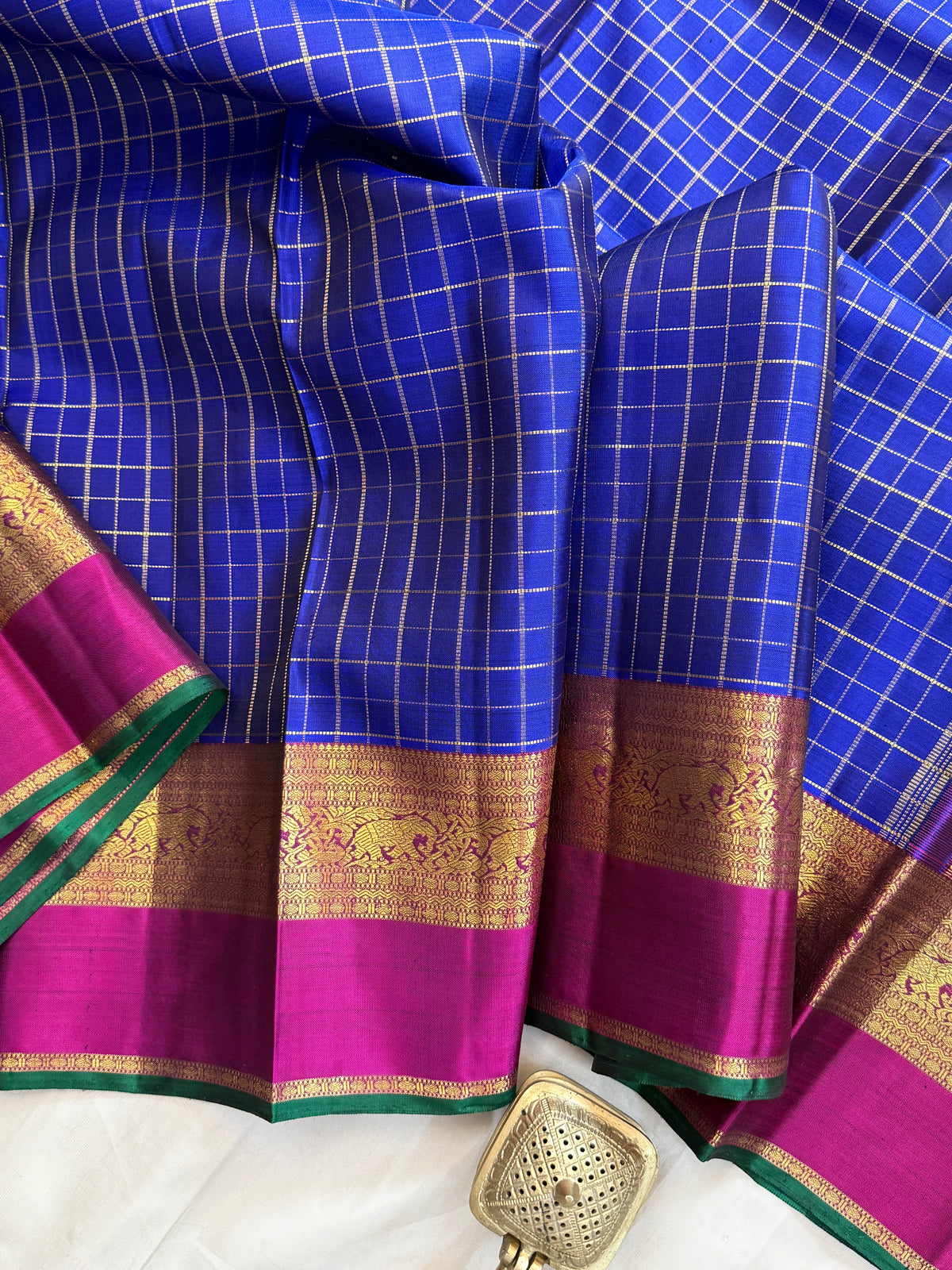 Blue - Day 3 Navarthri colour pure Zari Kanjipuram silk / blue Kattam clsa 11440