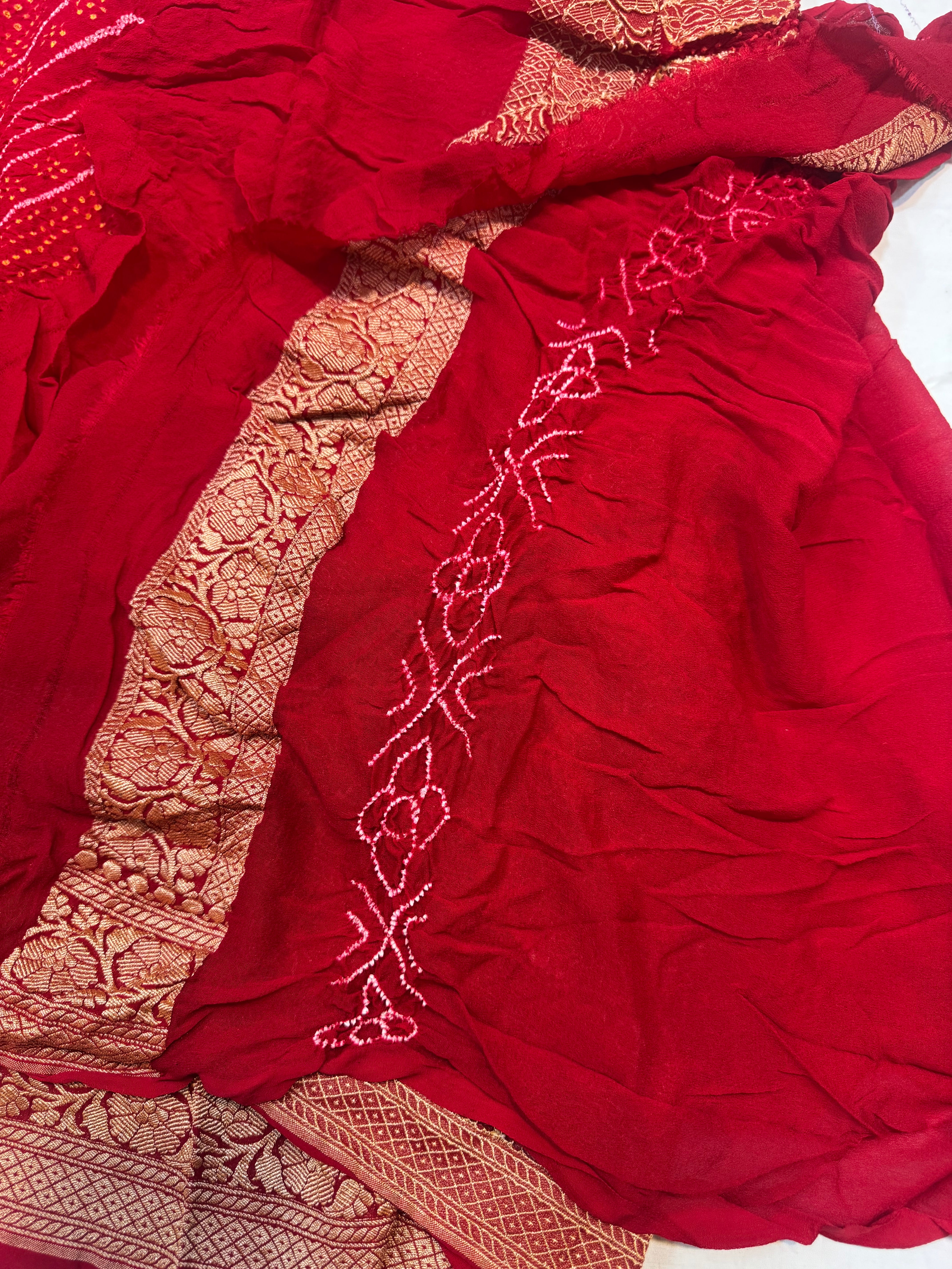 Red Benarsi georgette Bandhini sarees