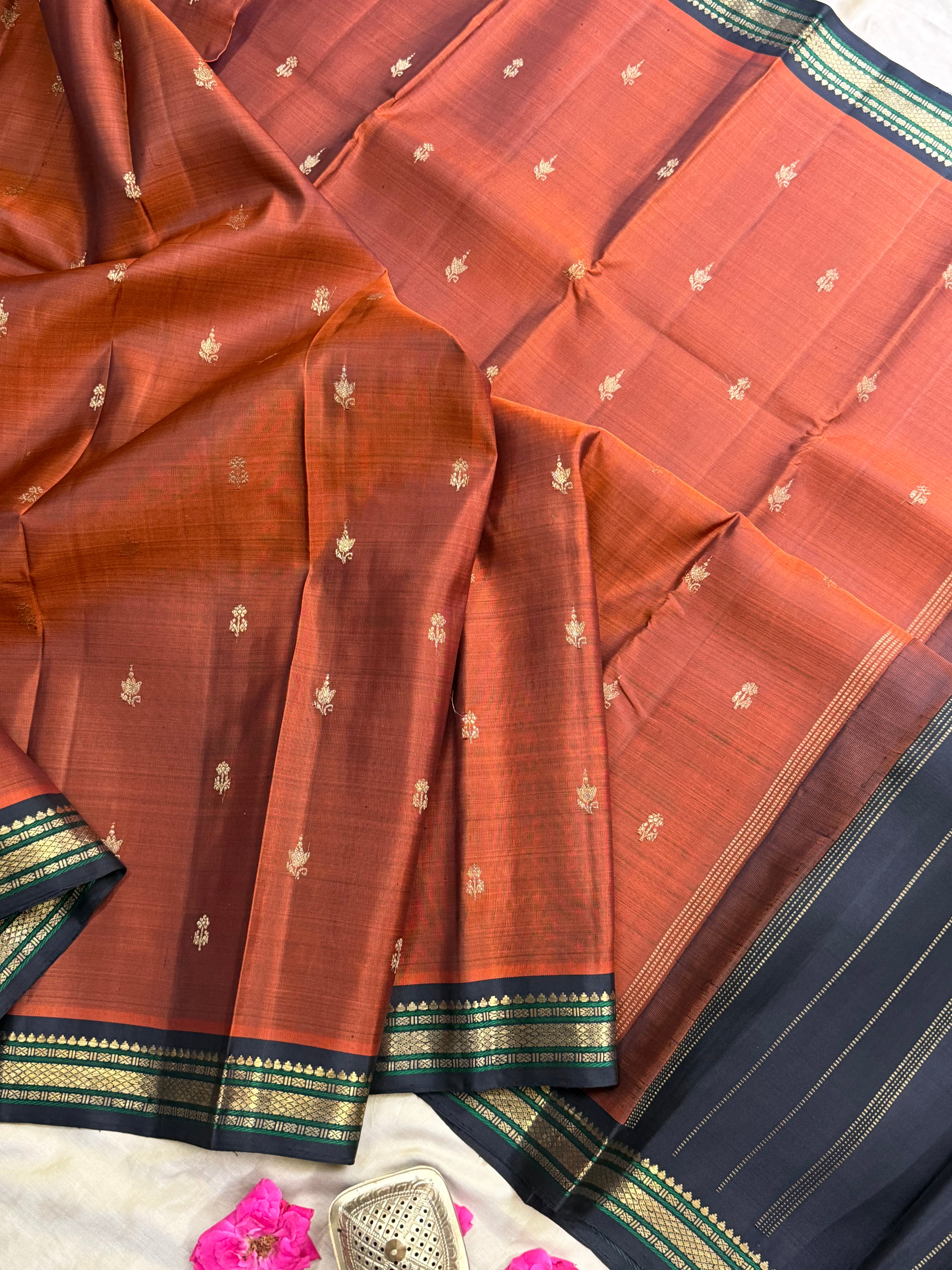 Rust small border pure Zari Kanjipuram silk CLSA7043