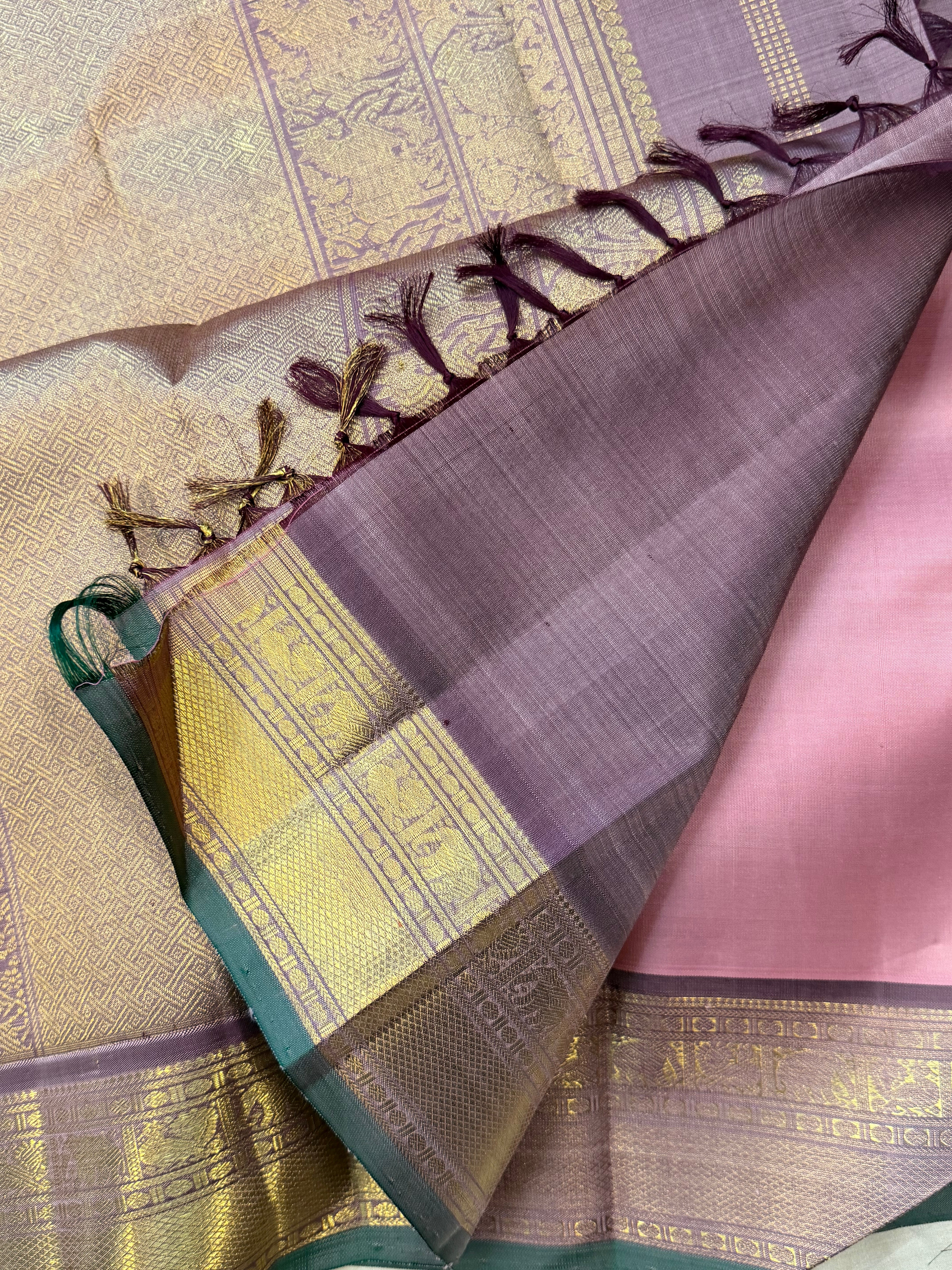 Moha : pastel blush pink pure Zari Kanjipuram silk