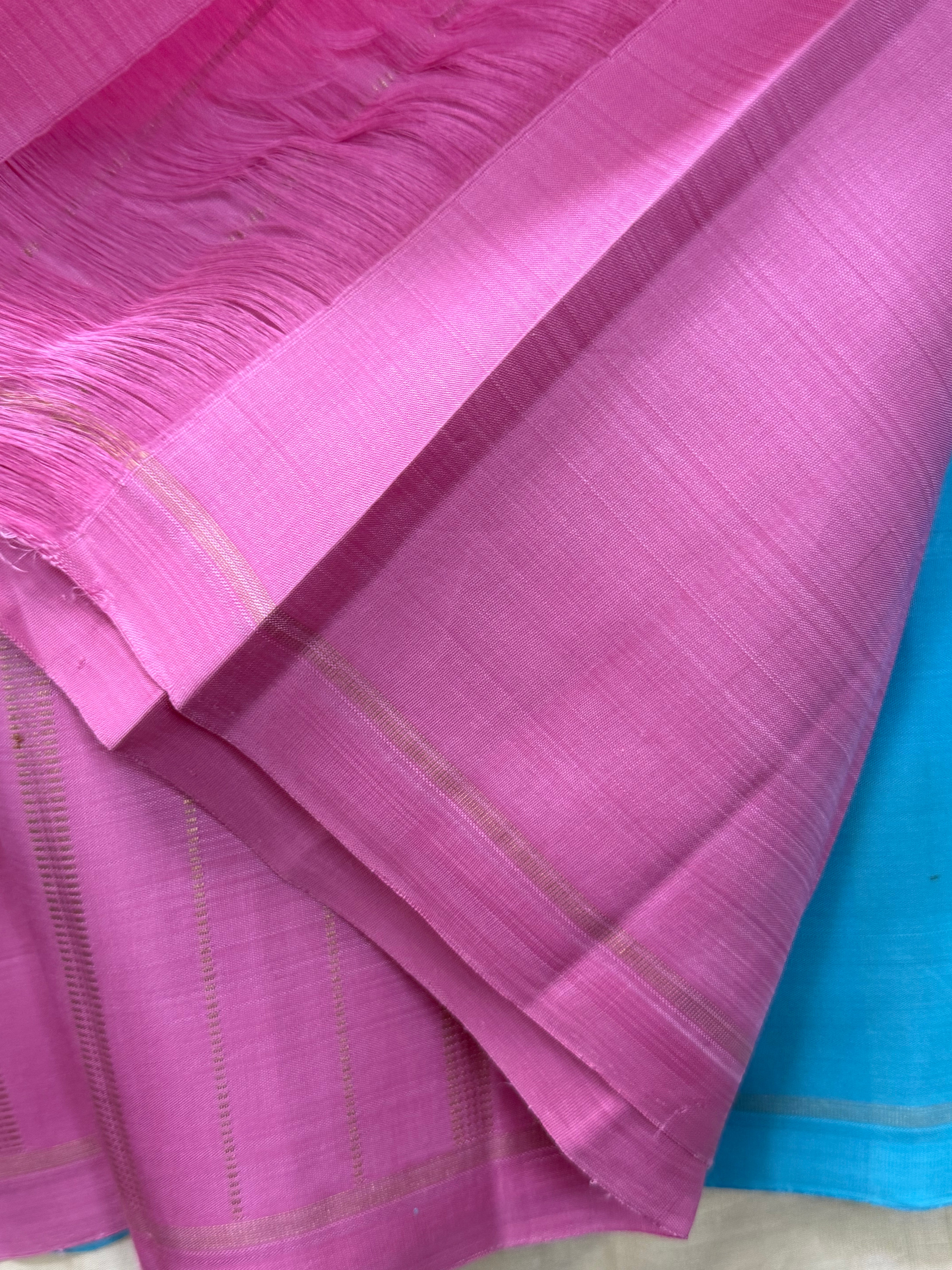 LITE ANANDHA BLUE AND BODY THREAD LINE BORDER LESS/KANJIPURAM SILK SAREE CLSA 9963