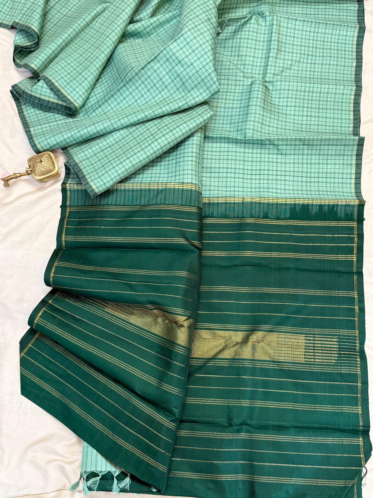 Kattam border less pure Zari/Kanjipuram silk saree clsa 12802
