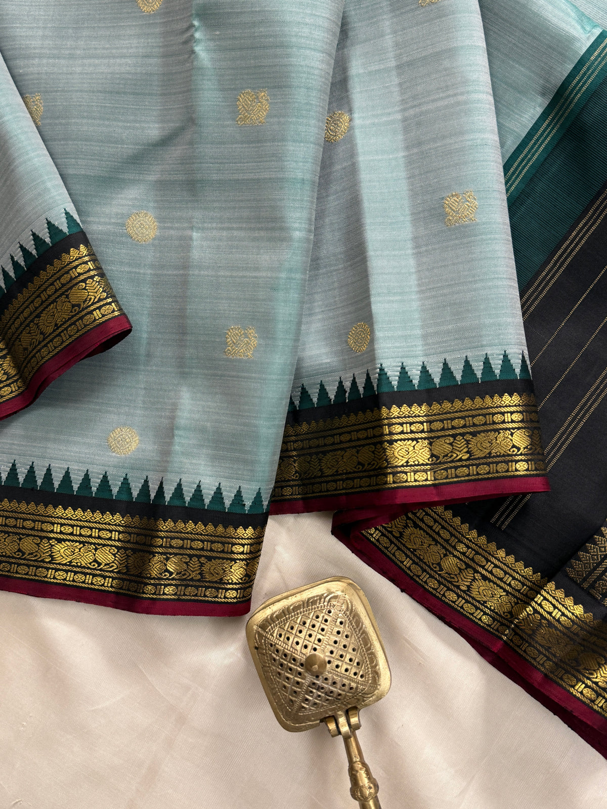 Rama green shot slate small border Korvai pure Kanjipuram silk clsa 11662