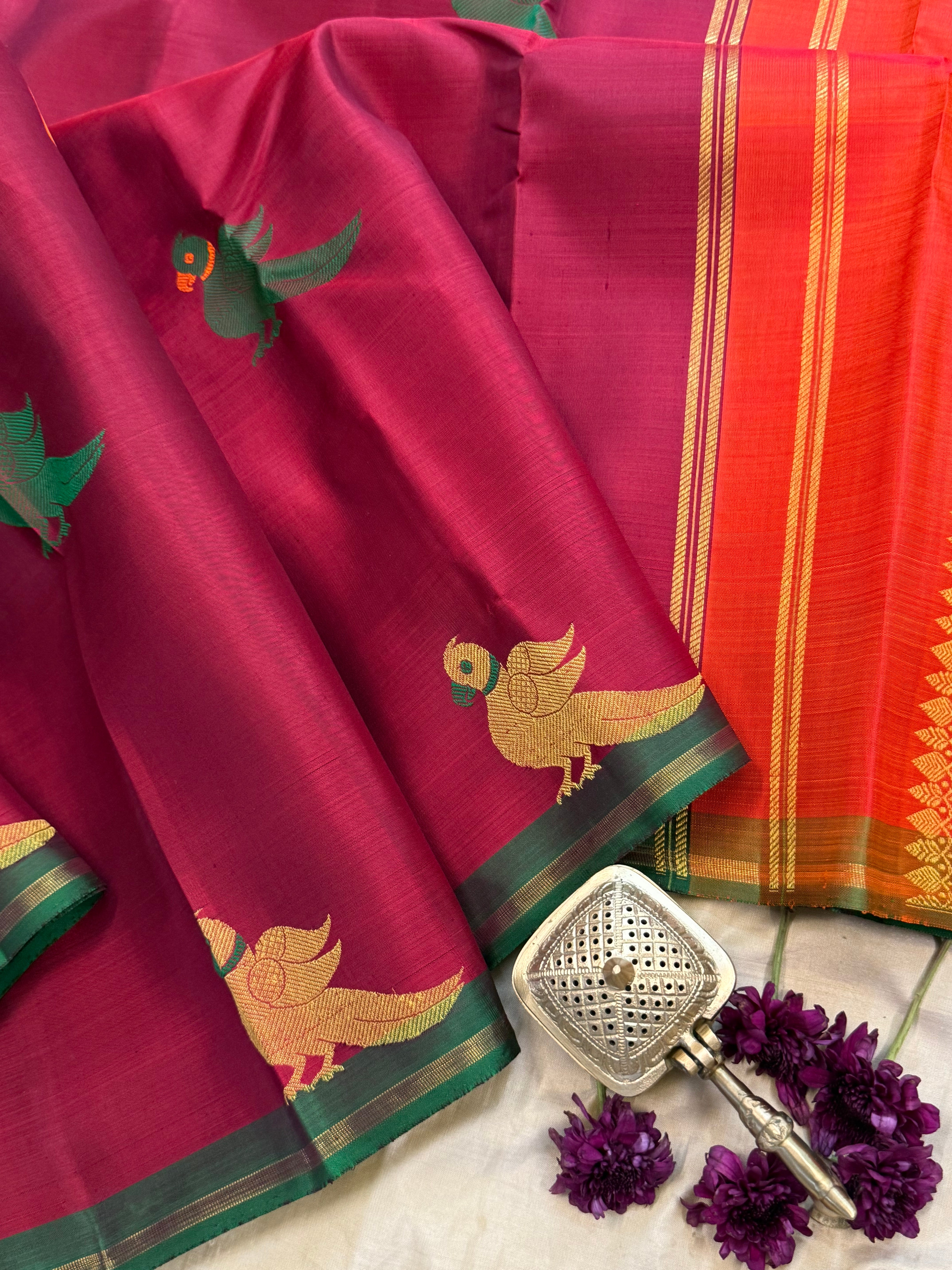 Araku meenakari kili butta/ Kanjipuram silk