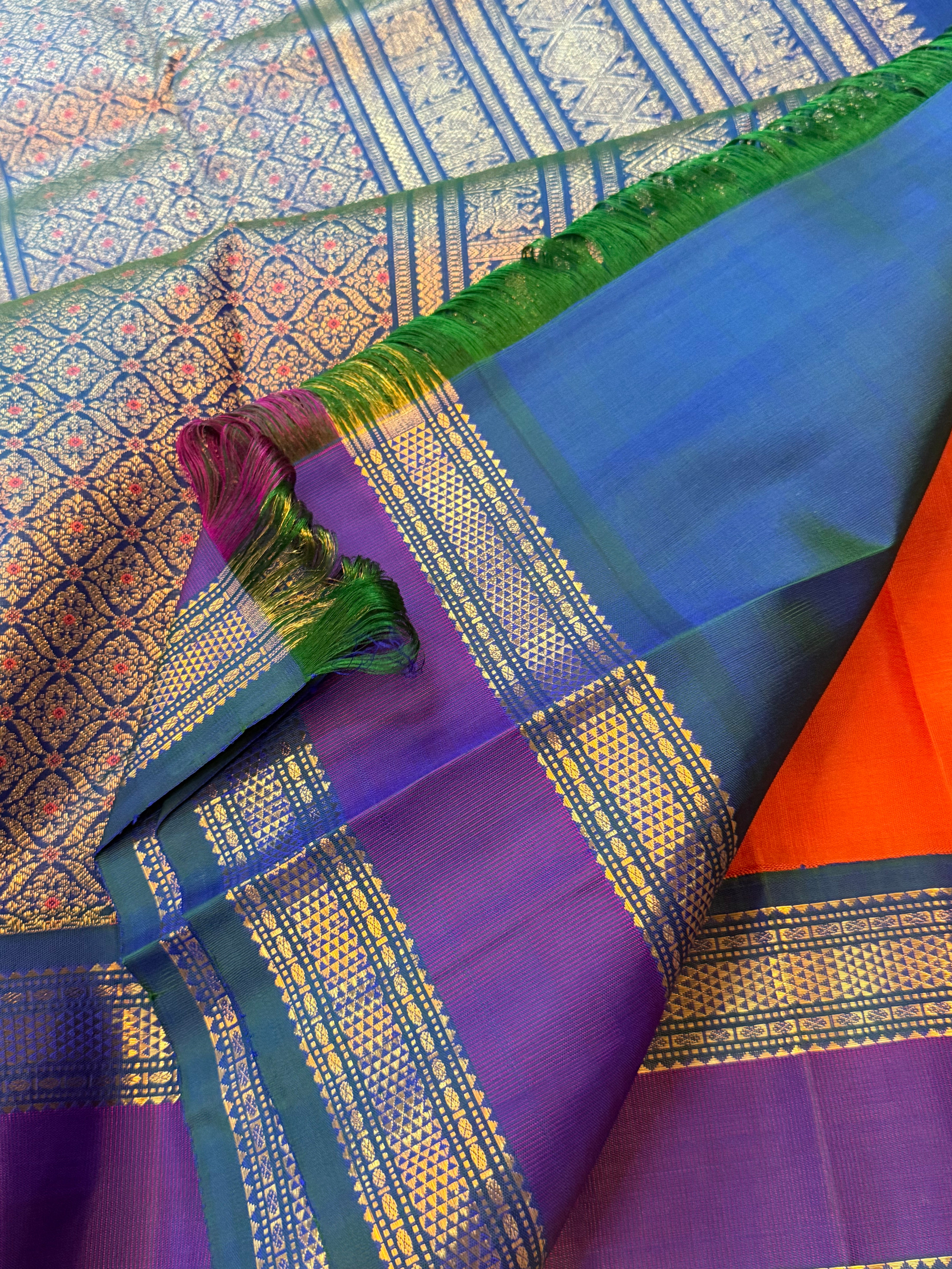 Rust  retta pet Kai Korvai  / Kanjipuram silk