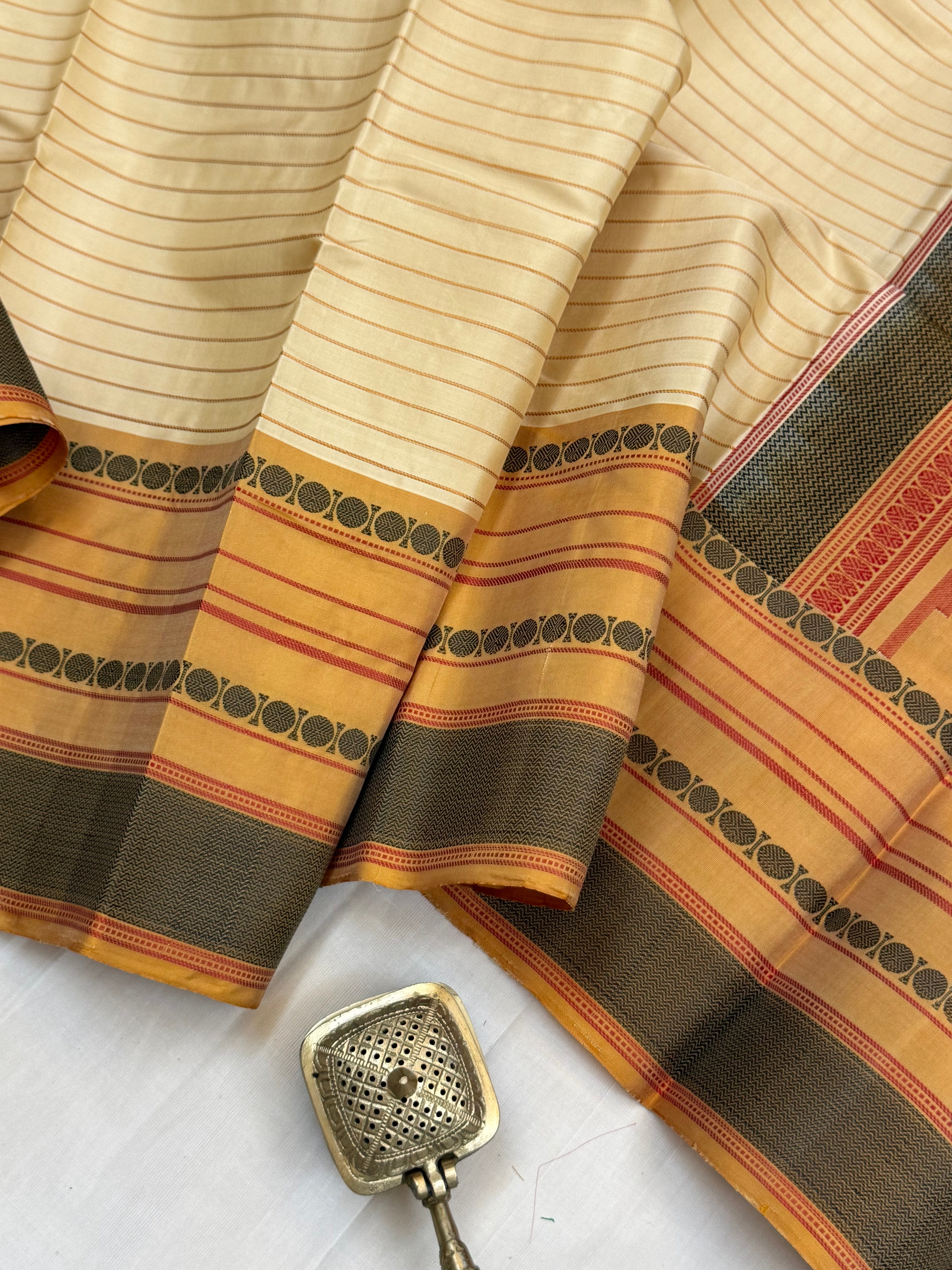Offwhite stripes varisapet border/ Varnangal Thread work   CLSA11274