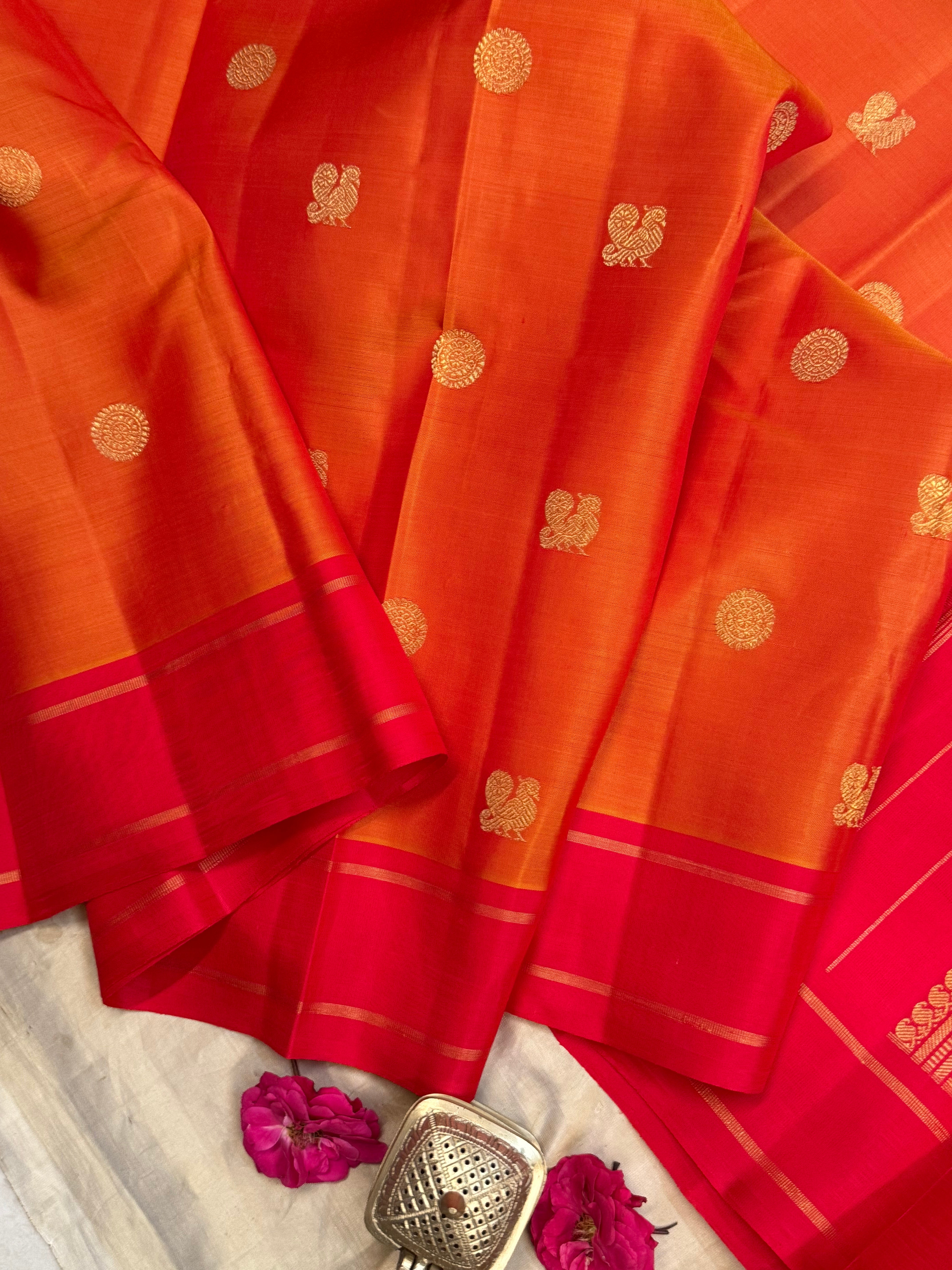 Simha and red annam and chakram butta / Kanjipuram silk  CLSA9207