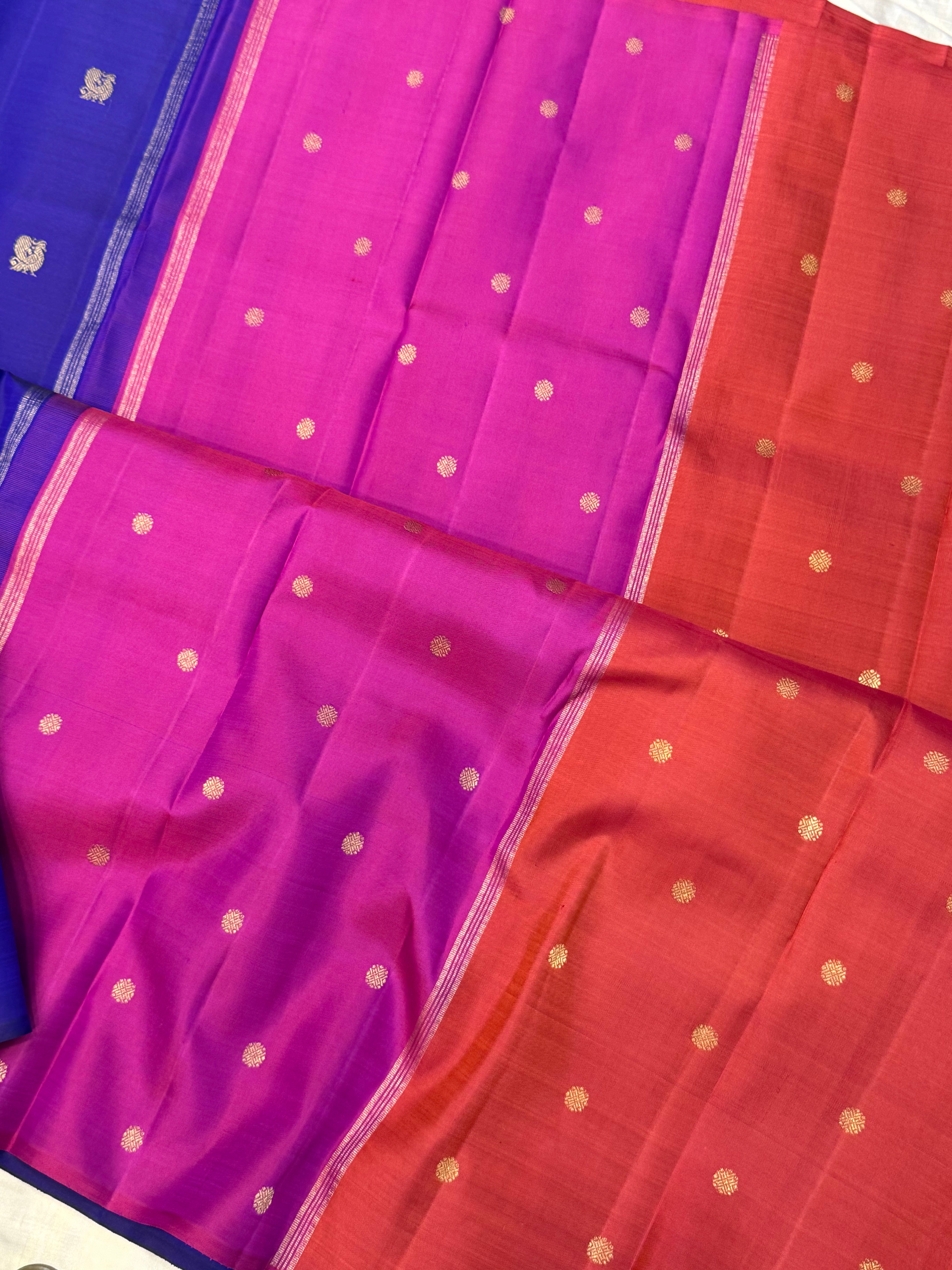 Purple borderless double pallu / Kanjipuram silk