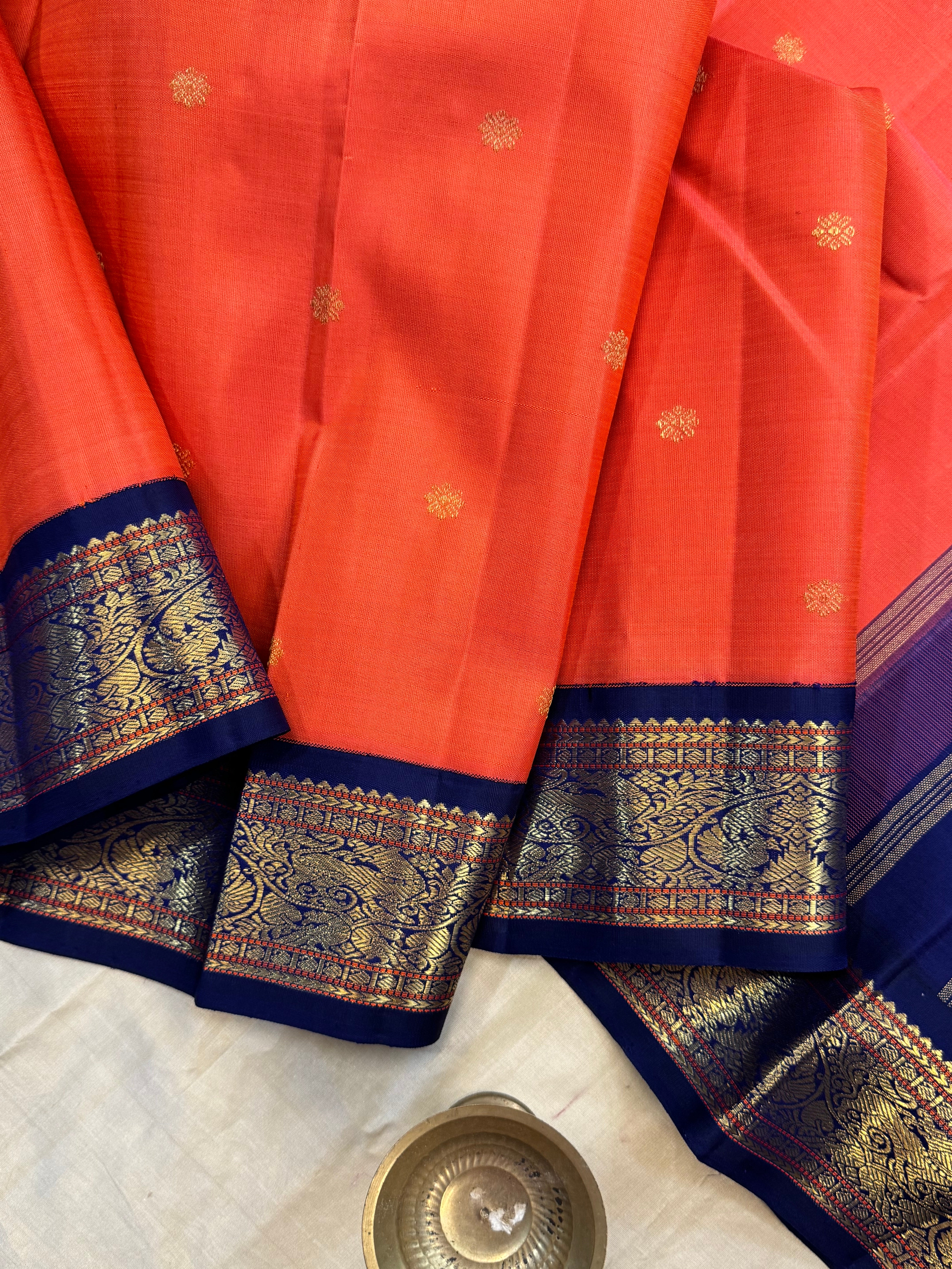 Rust blue  Korvai / Kanjipuram silk