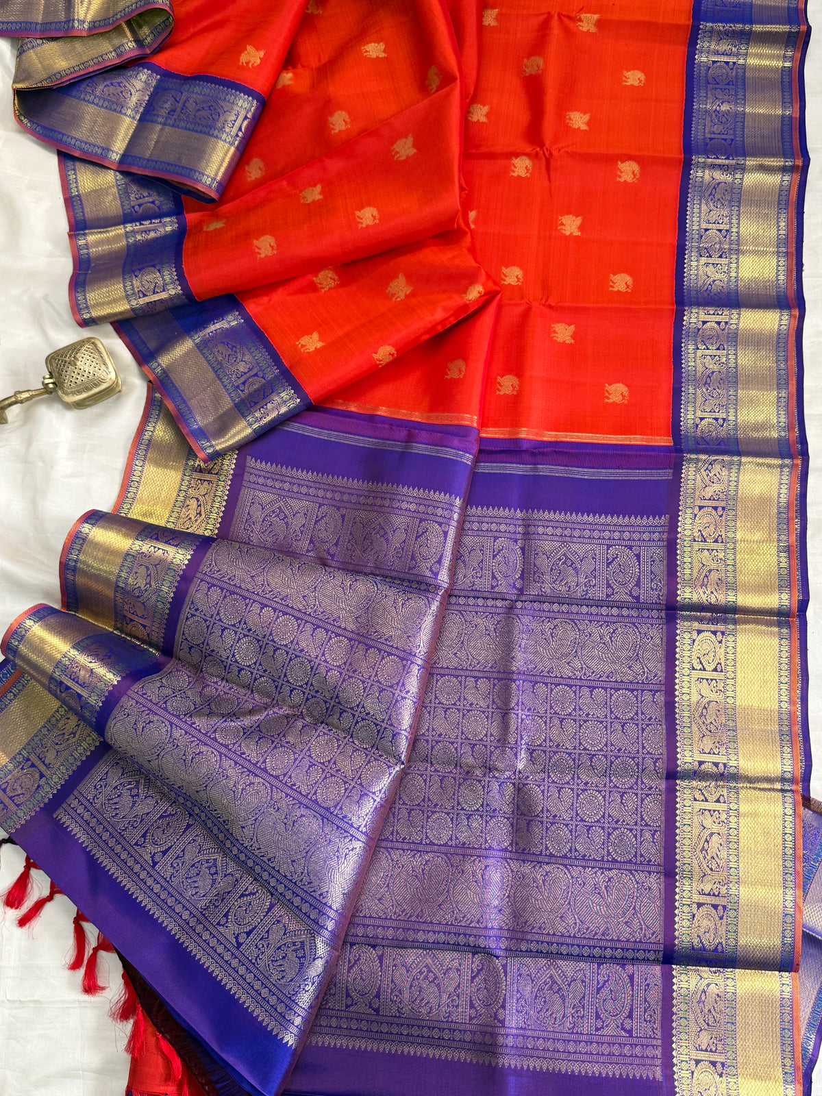 vibrant orange with Korvai border/ kanjipuram silk saree clsa 9925