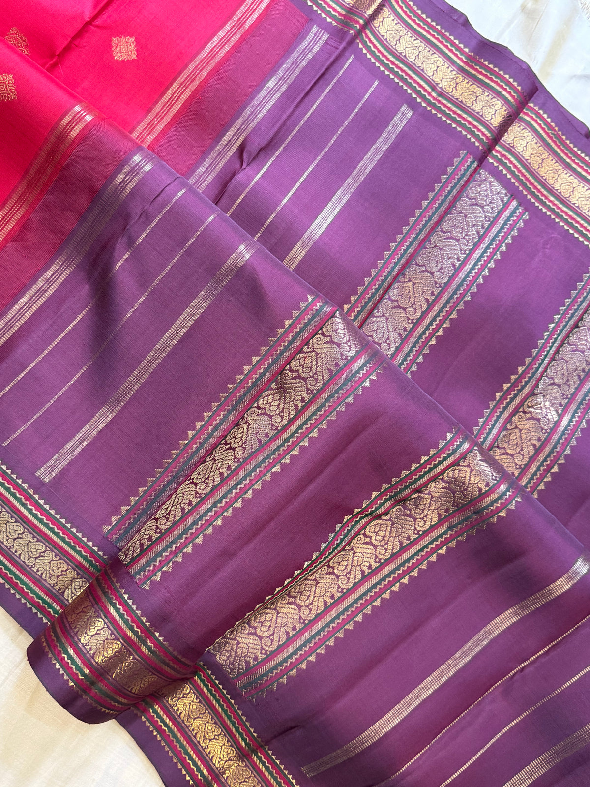 Red small border Korvai / Kanjipuram silk saree