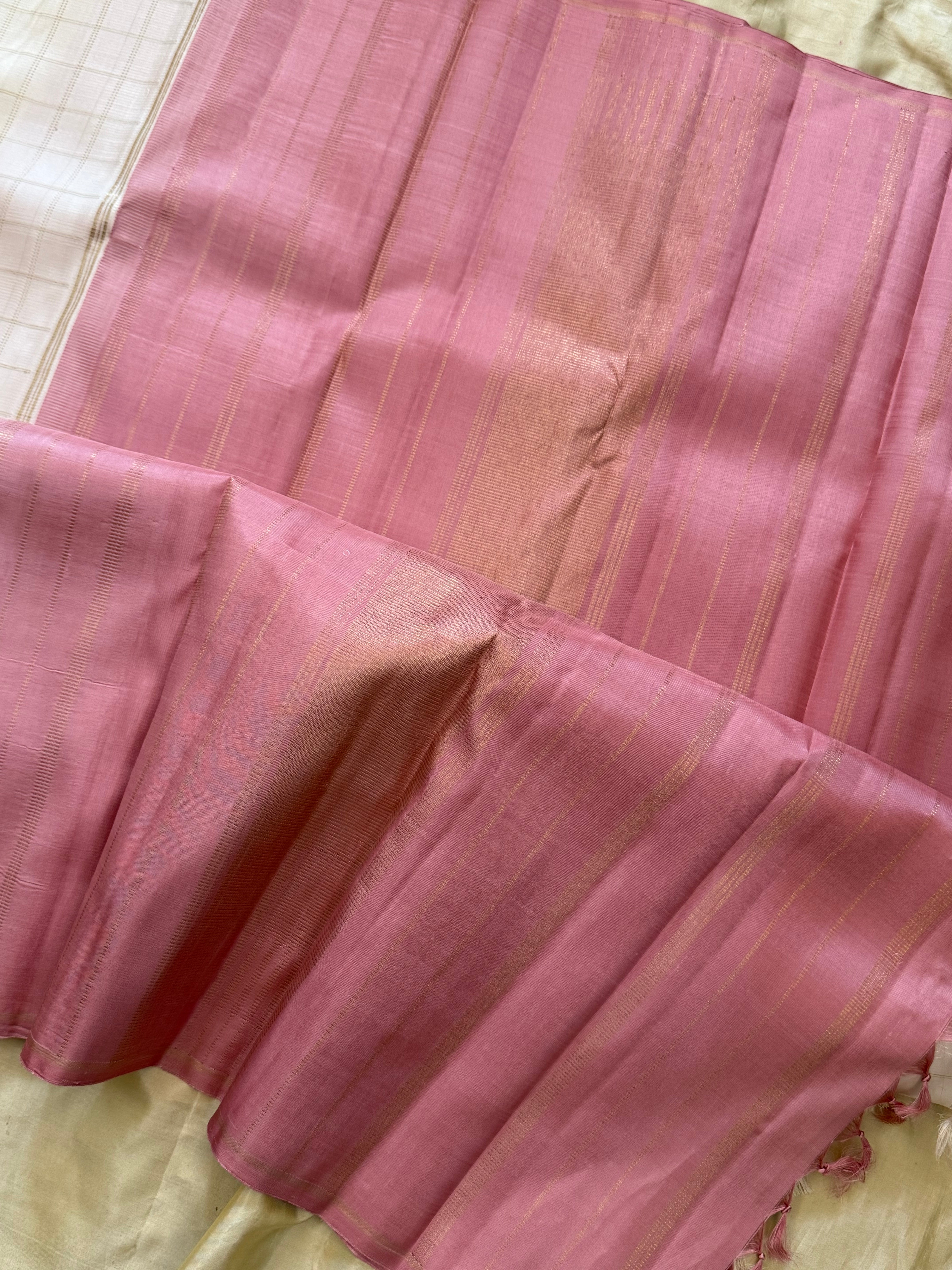 OFFWHITE BODY ZARI KATTAM / KANJIPURAM SILK SAREE CLSA 10715