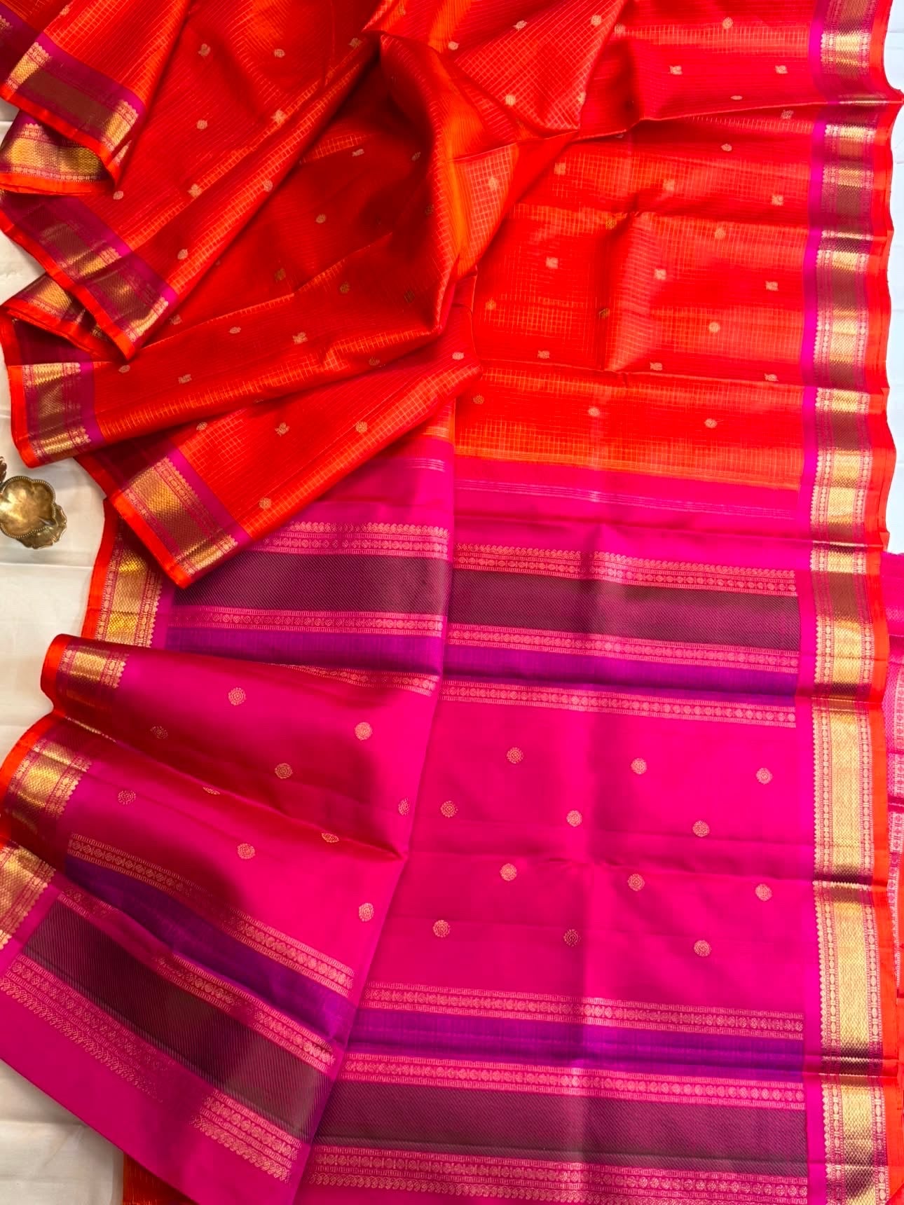 Orange and pink pure Zari Kattam / kanjipuram silk saree CLSA 6958