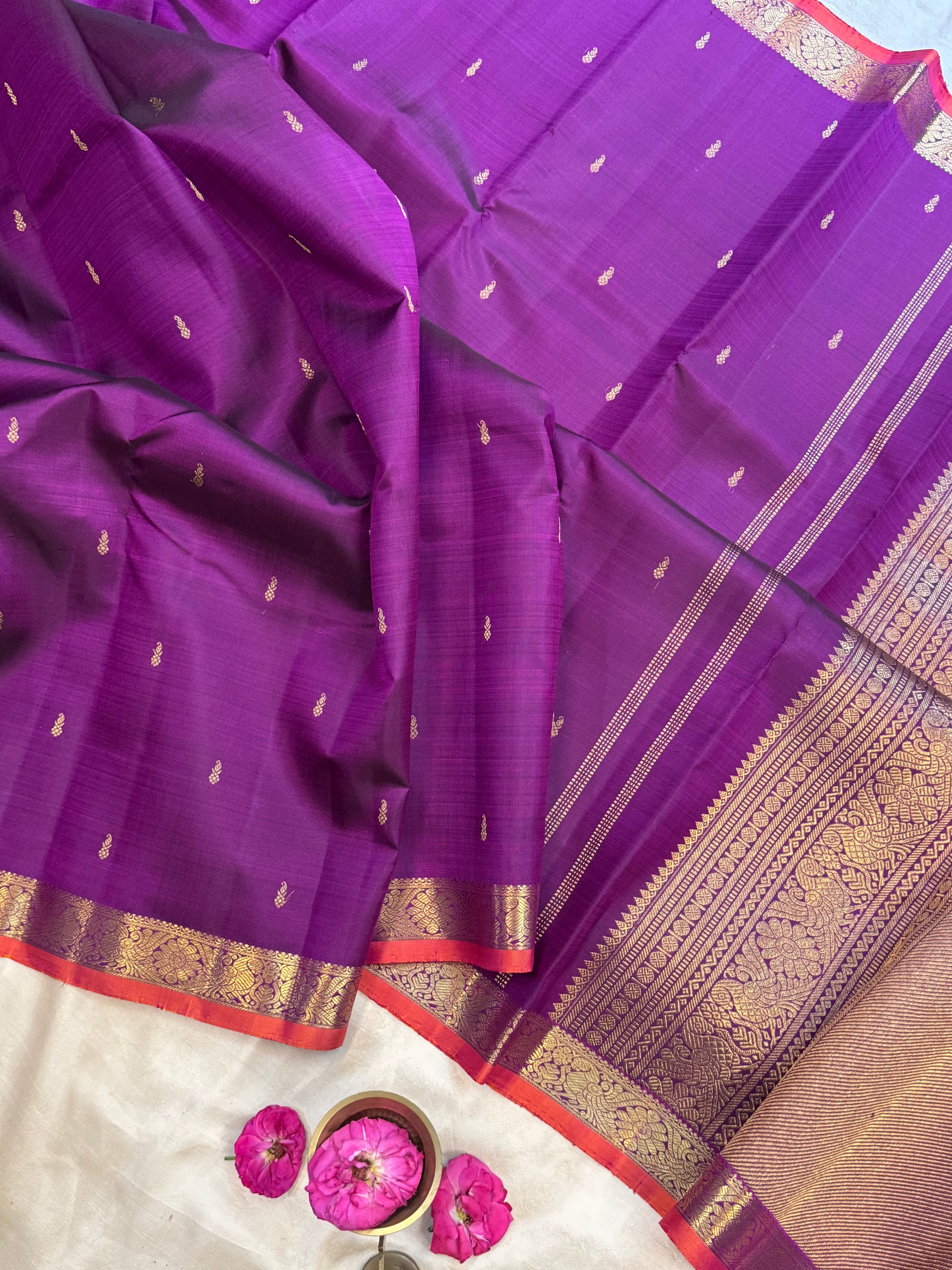 Aubergine small border kanjipuram silk