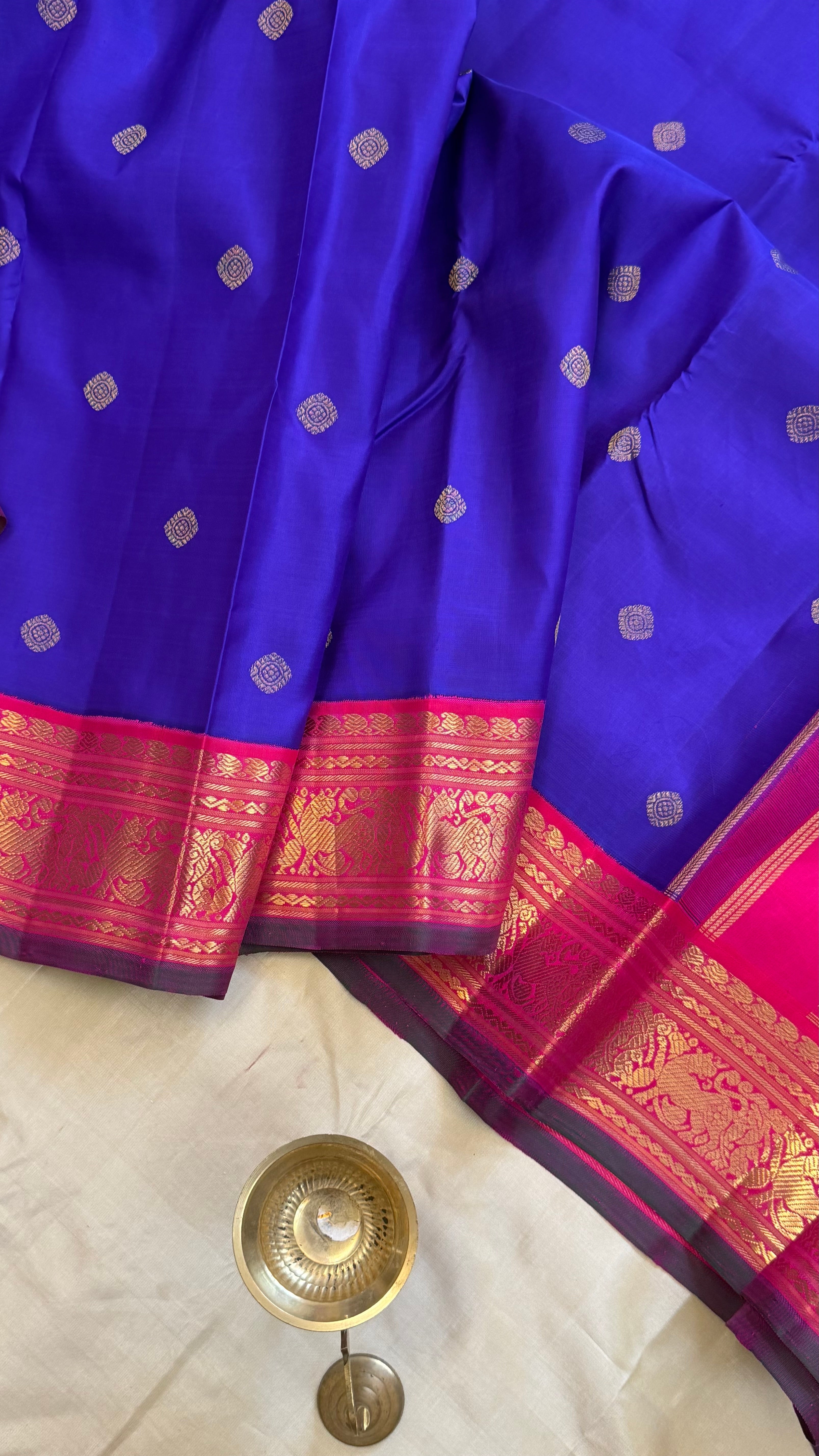 Purplish blue  and pink kai korvai/ kanjipuram silk