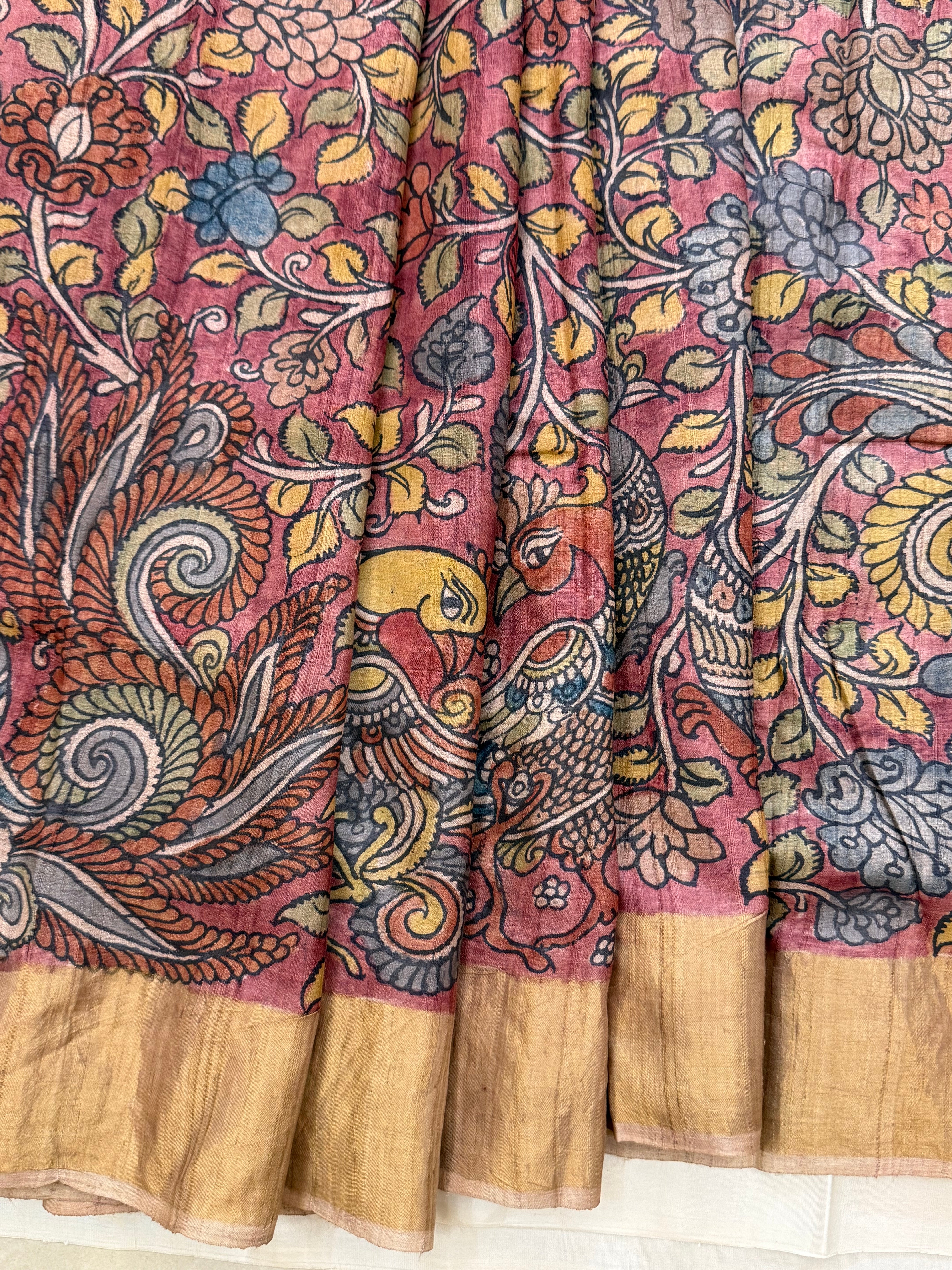 Hand drawn natural dyed pen kalamkari sarees / clsa 11125