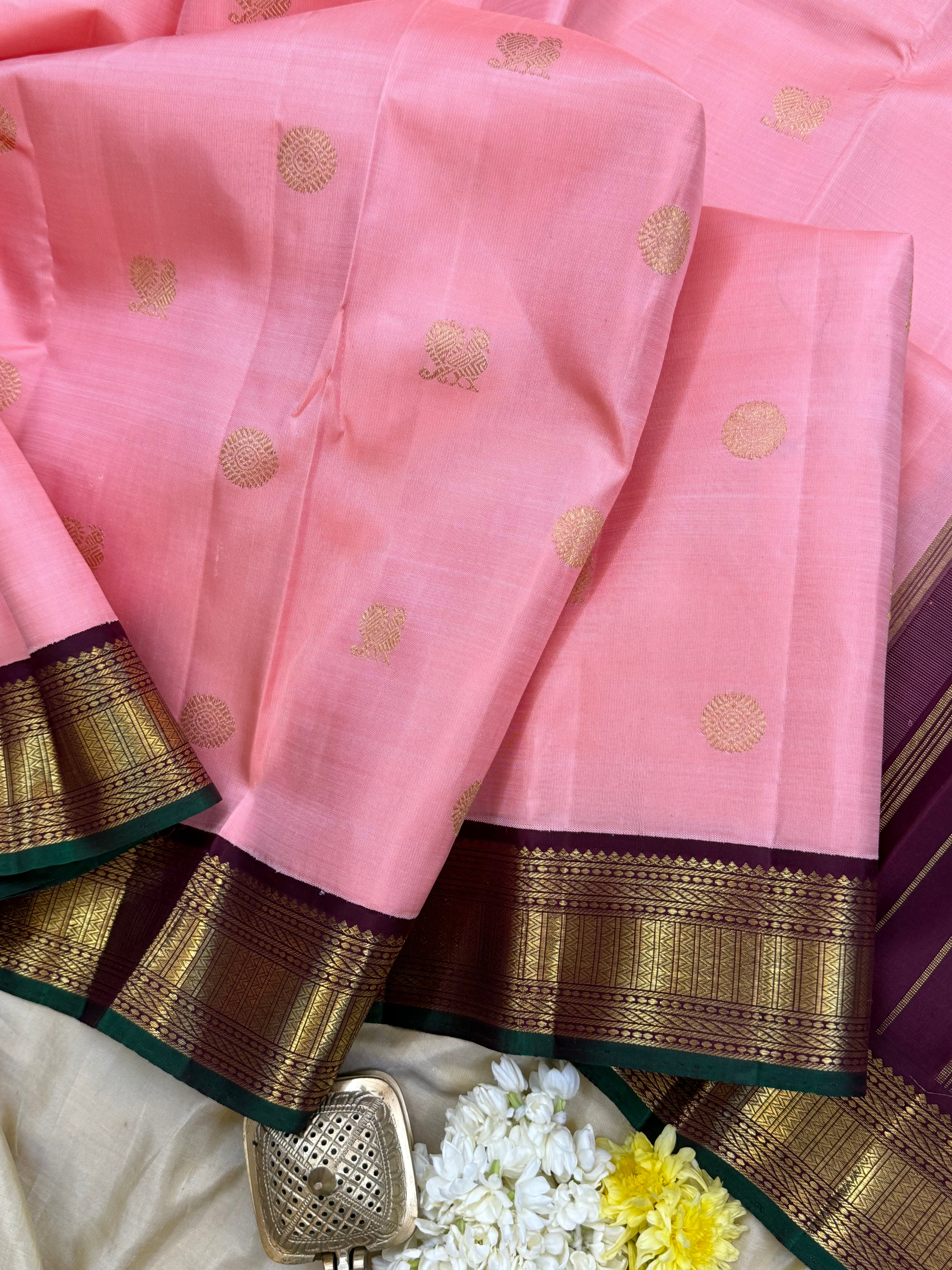 PEACH PINK WITH V PAKKU KORVAI/ KANJIPURAM SILK CLSA 10017