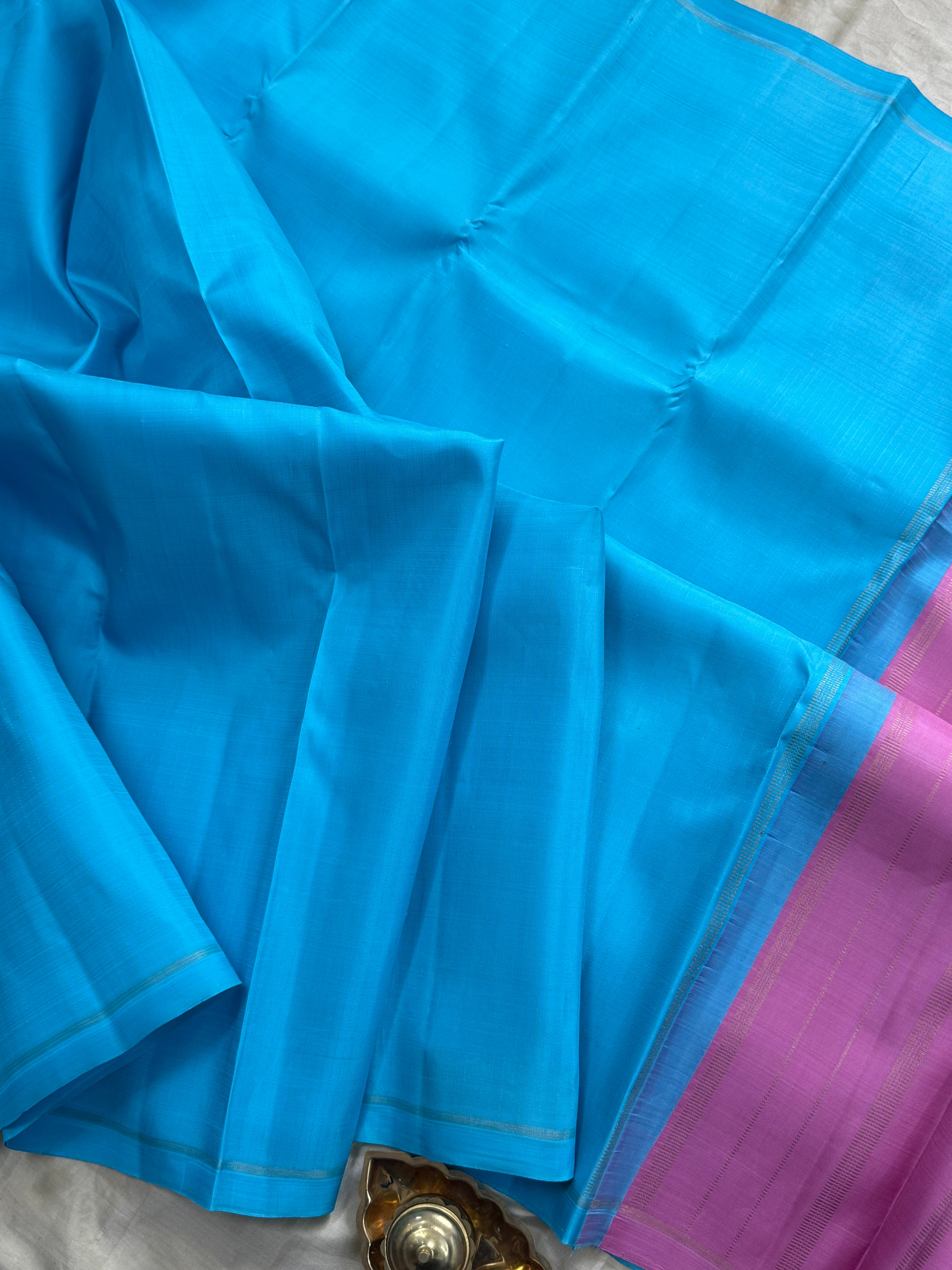 LITE ANANDHA BLUE AND BODY THREAD LINE BORDER LESS/KANJIPURAM SILK SAREE CLSA 9963