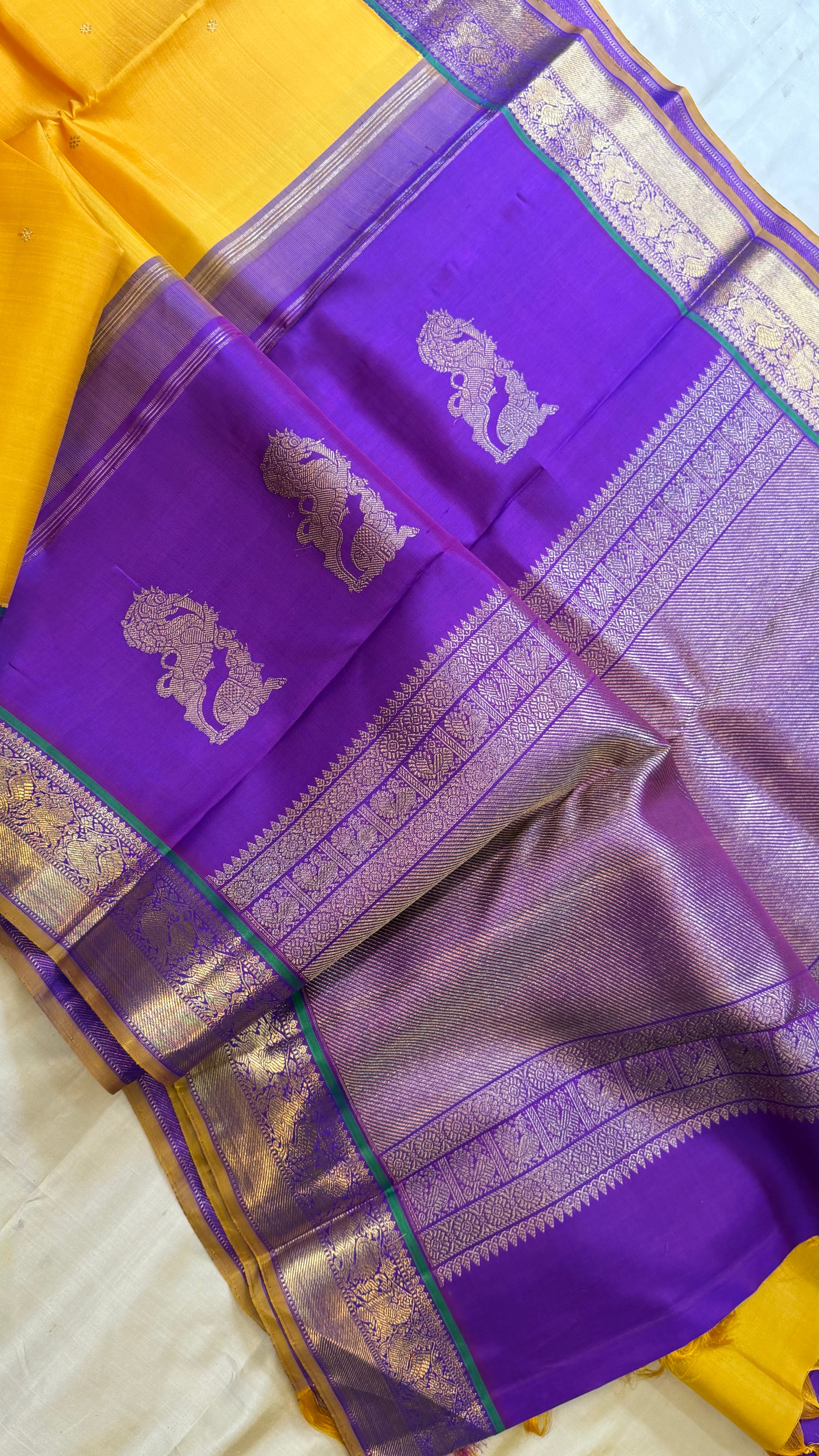 Manjal and purple kai korvai/ kanjipuram silk