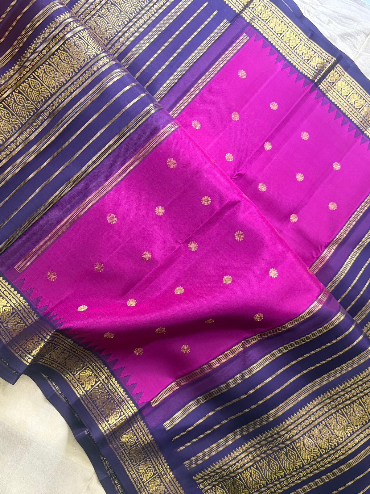 Mango yellow concept triple palla Korvai Kanjipuram silk