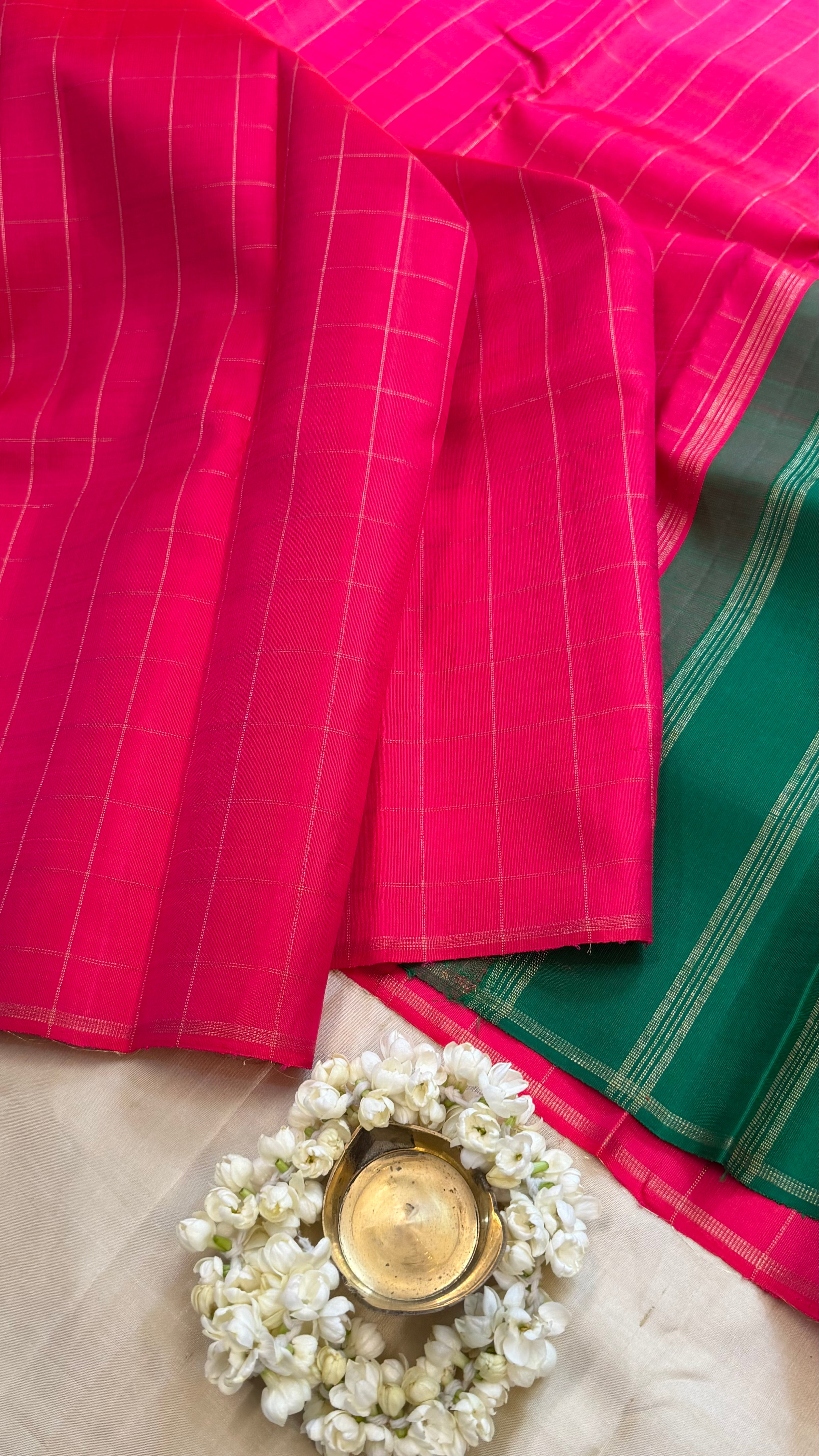 Pink kattam and green / Kanjipuram silk