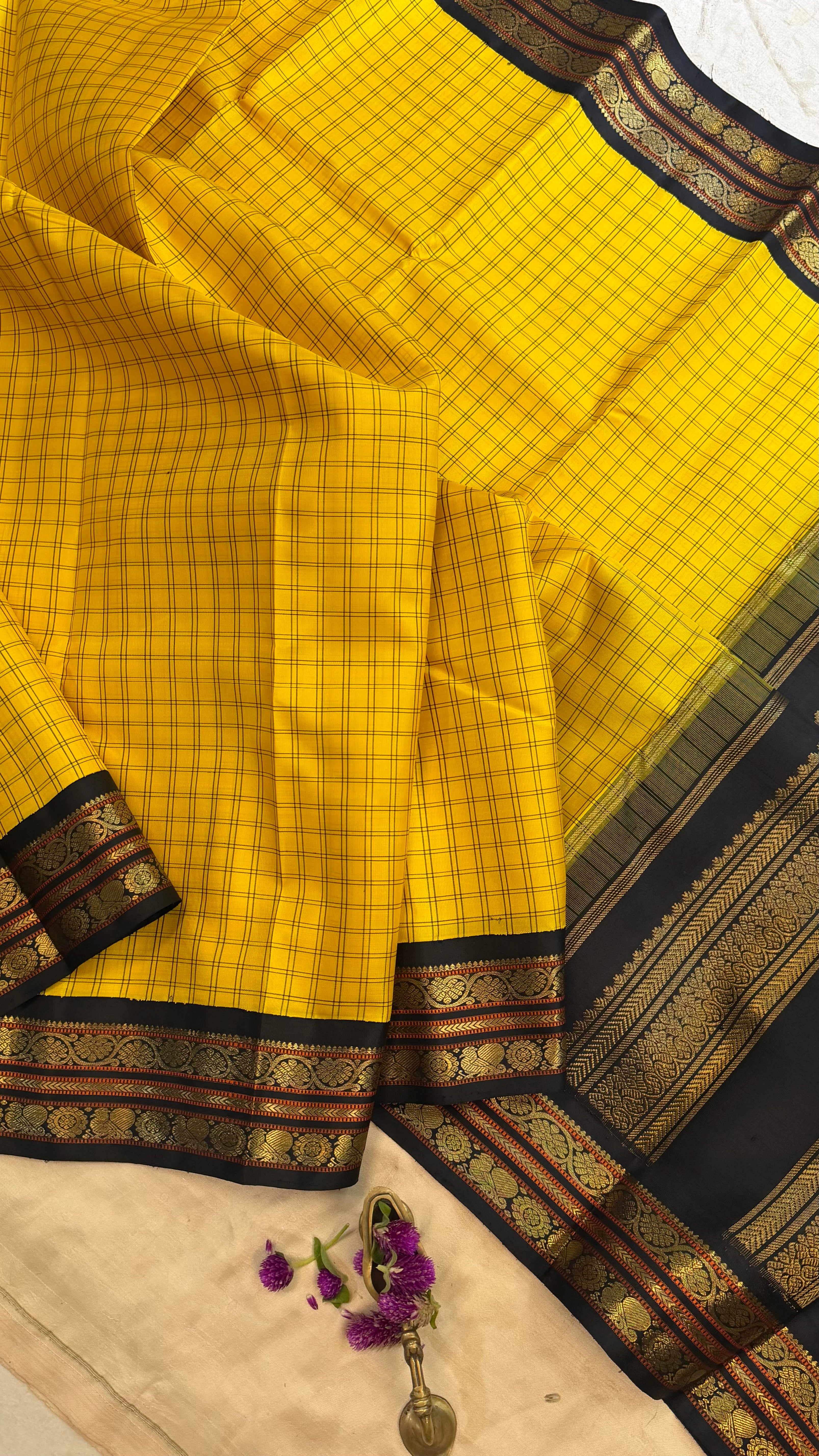 Manjal Kattam Korvai  / Kanjipuram silk