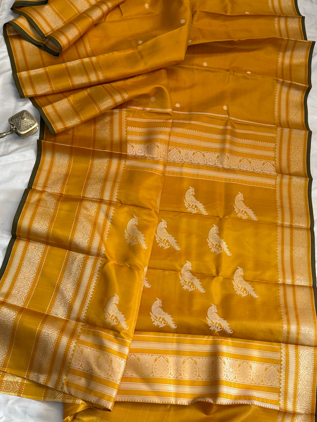 Mustard Yellow unique kili pallu / Special edition kanjipuram silk