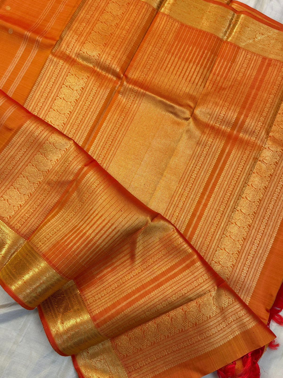 Navarathri - Day 5 Orange Colour pure Zari butta getti border /Kanjipuram silk sree Clsa 10590