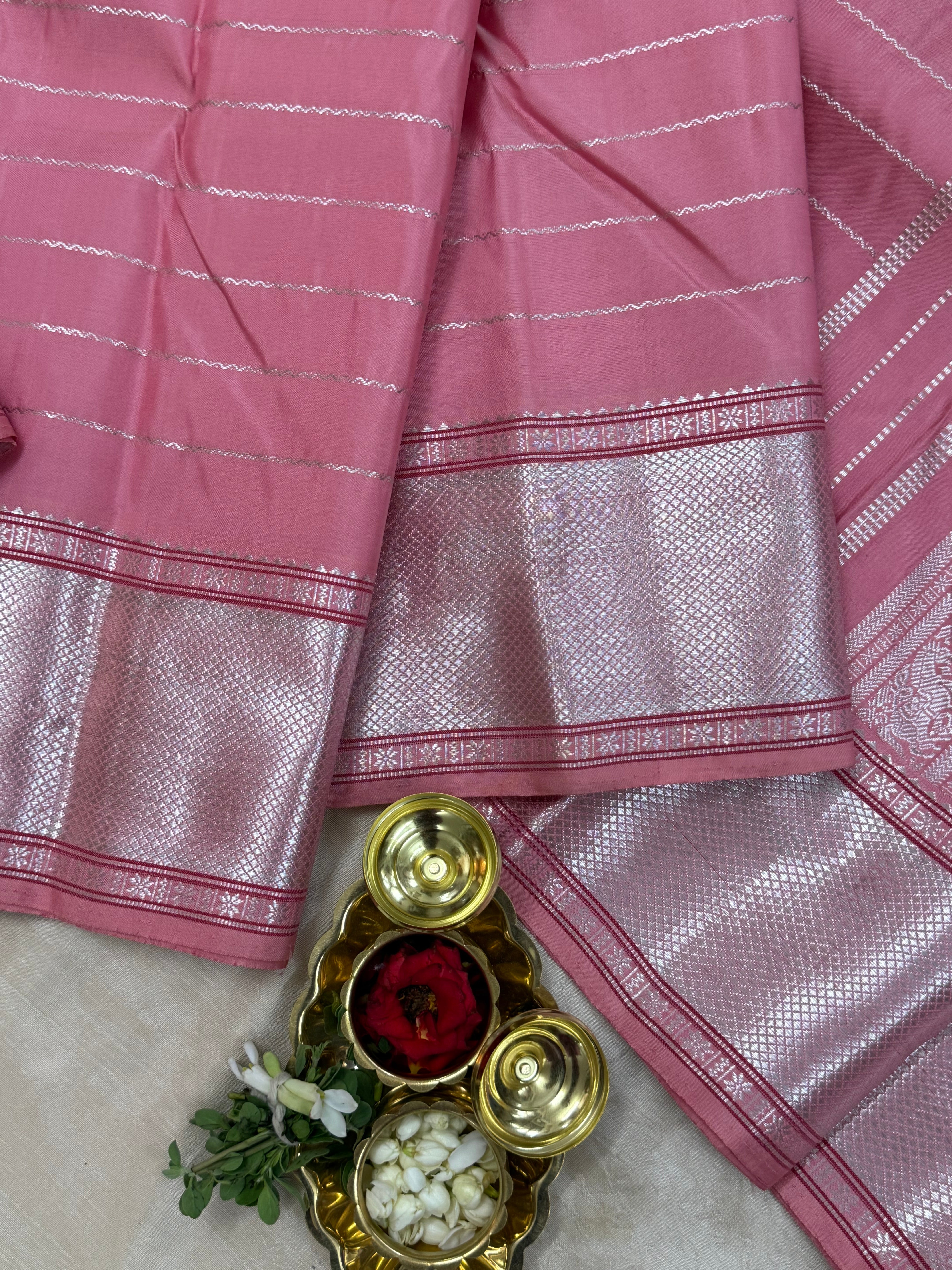 Lotus pink silver veldhari / Kanjipuram silk