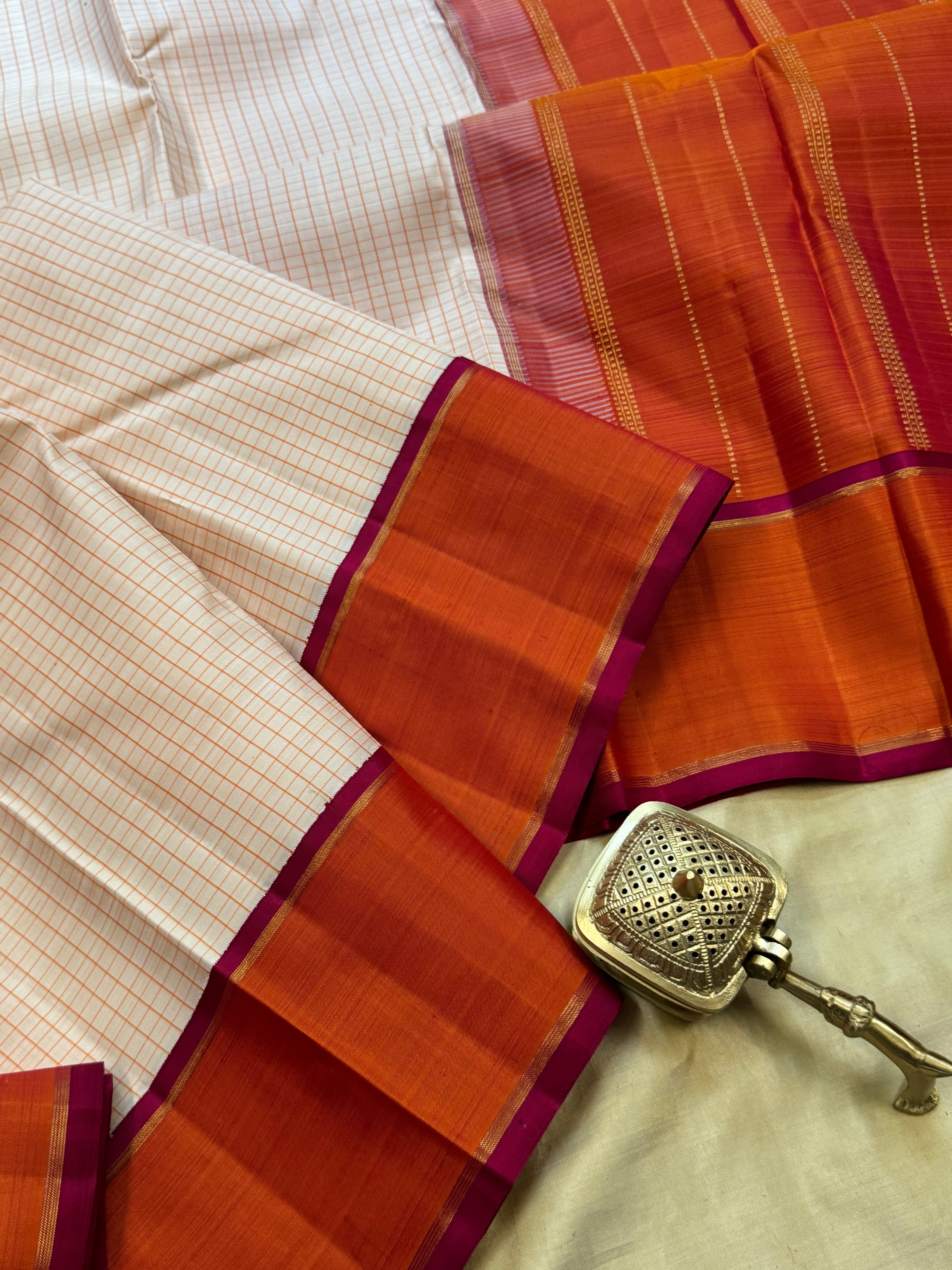 Cream kattam korvai  / kanjipuram silk