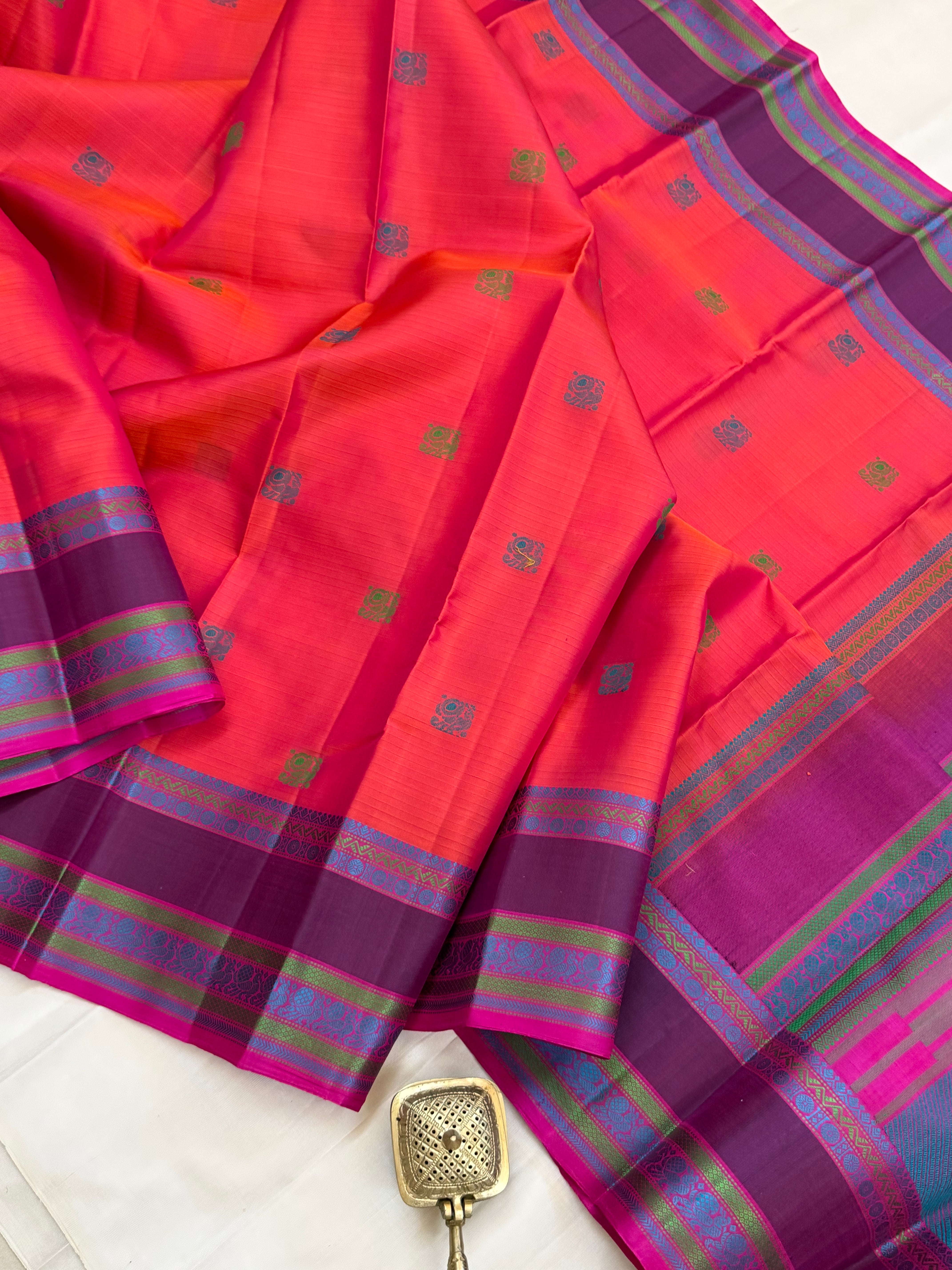 Orangish pink butta / Varnangal Thread work  CLSA11258