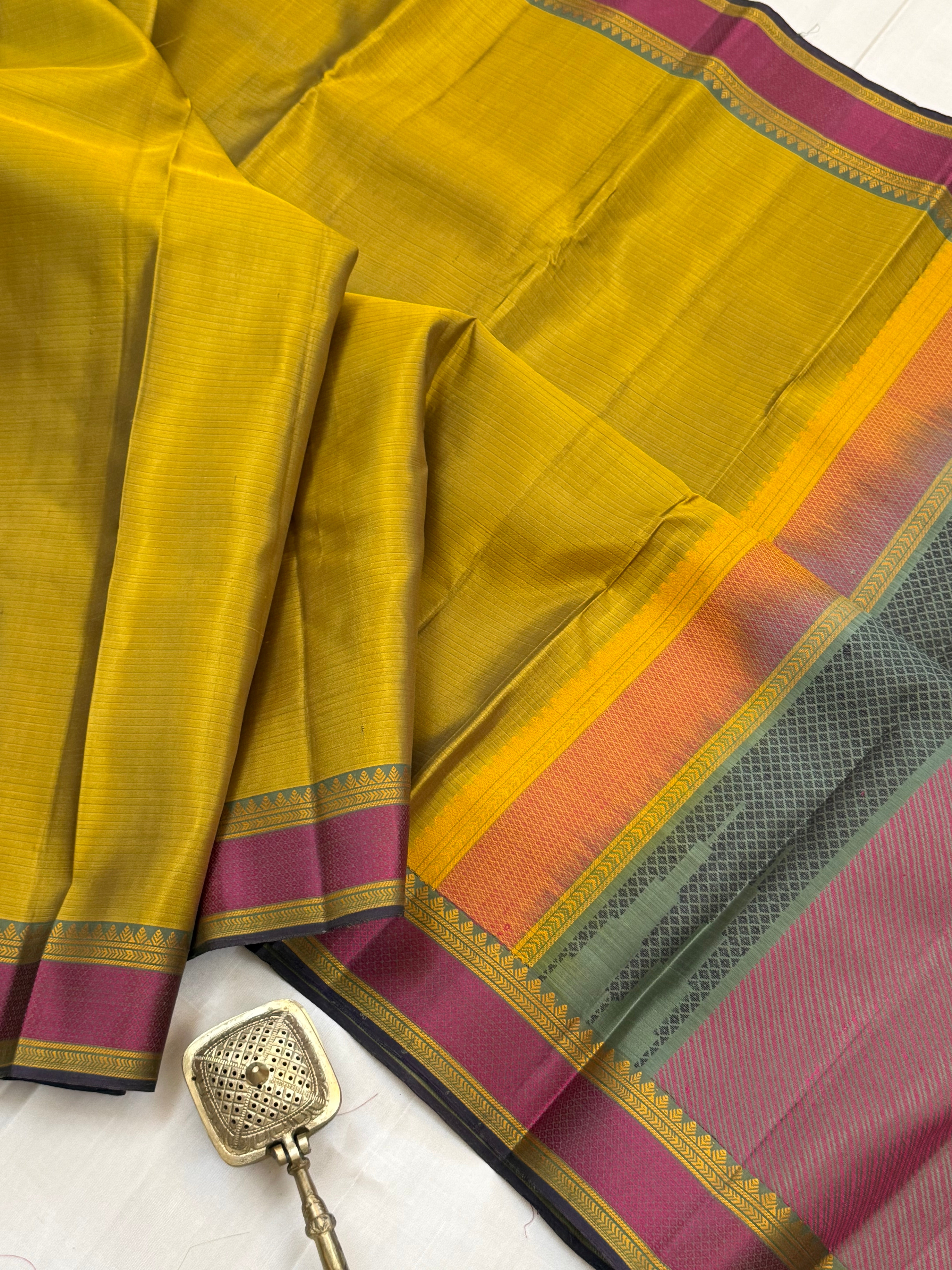 Mustard and pink small border/ Varnangal thread work /CLSA 11271