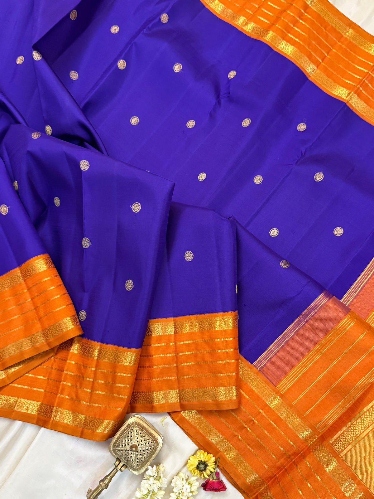 Master weaver- revival - Purple and orange varisapet border kai korvai/ Kanjipuram silk