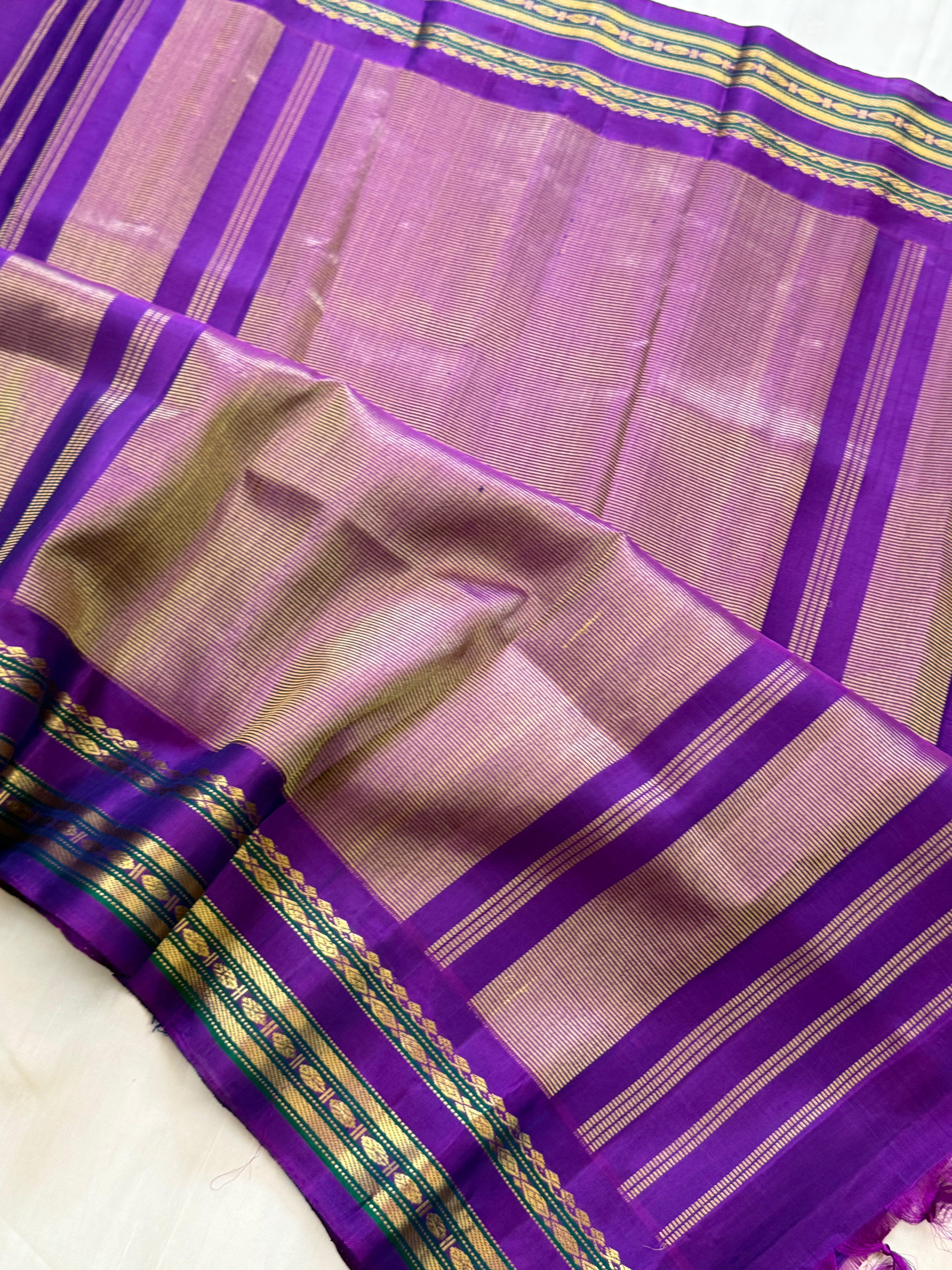 Cream body check with purple temple border  / Gadwal silk CLSA11297