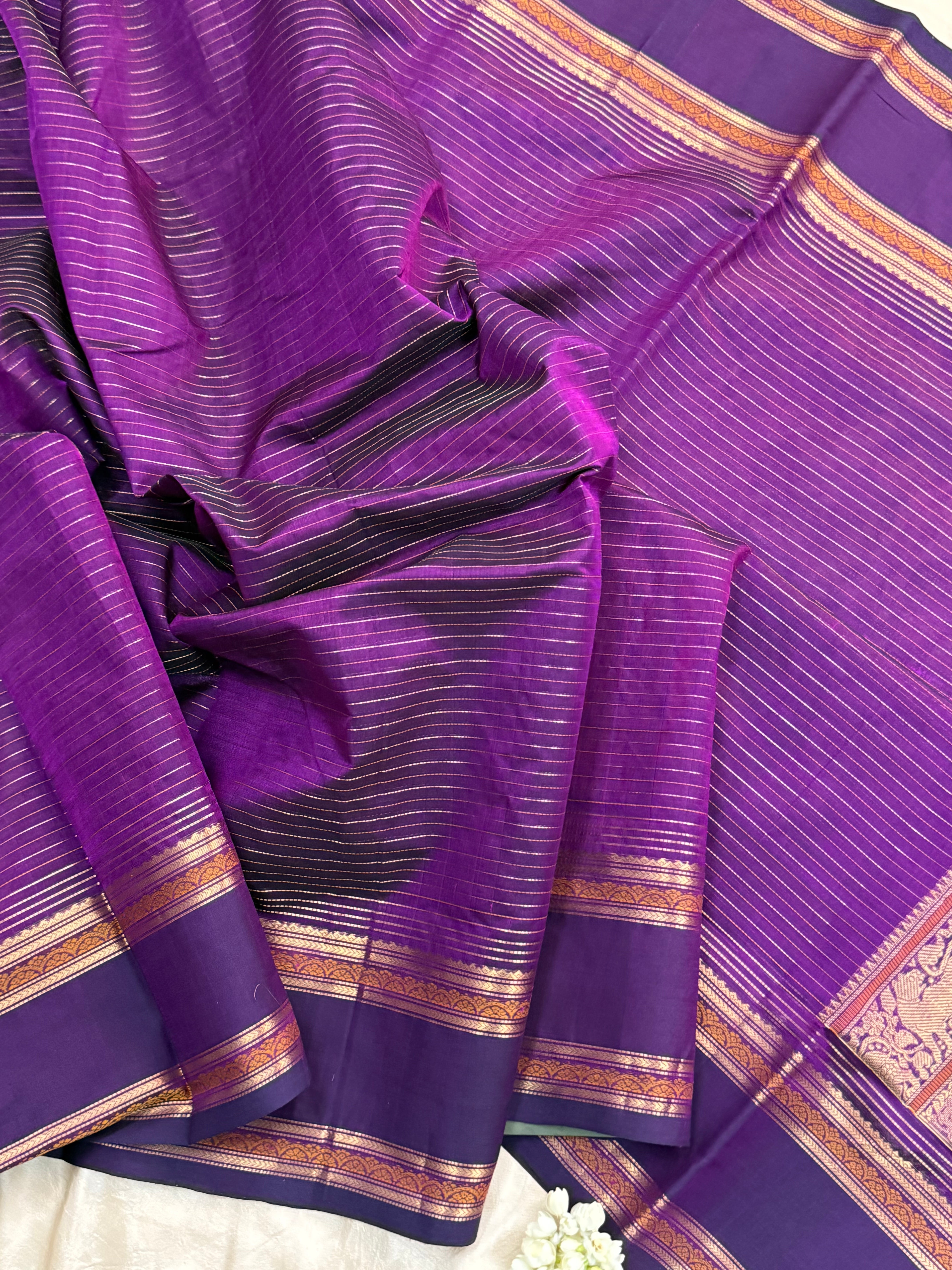 Purple rettapet border/ Silk Cotton