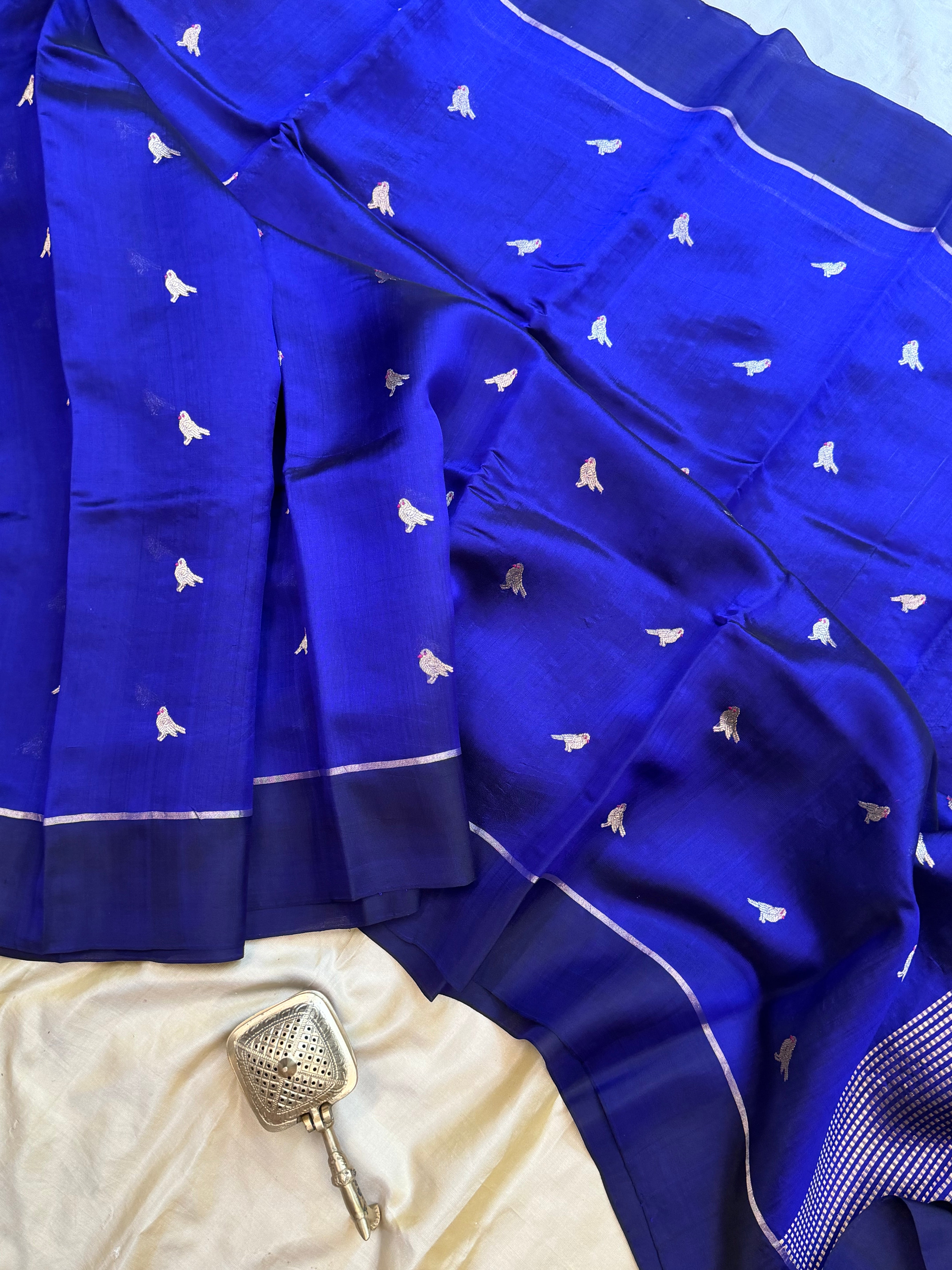 Deep blue bird Butta    / revival Chanderi silk