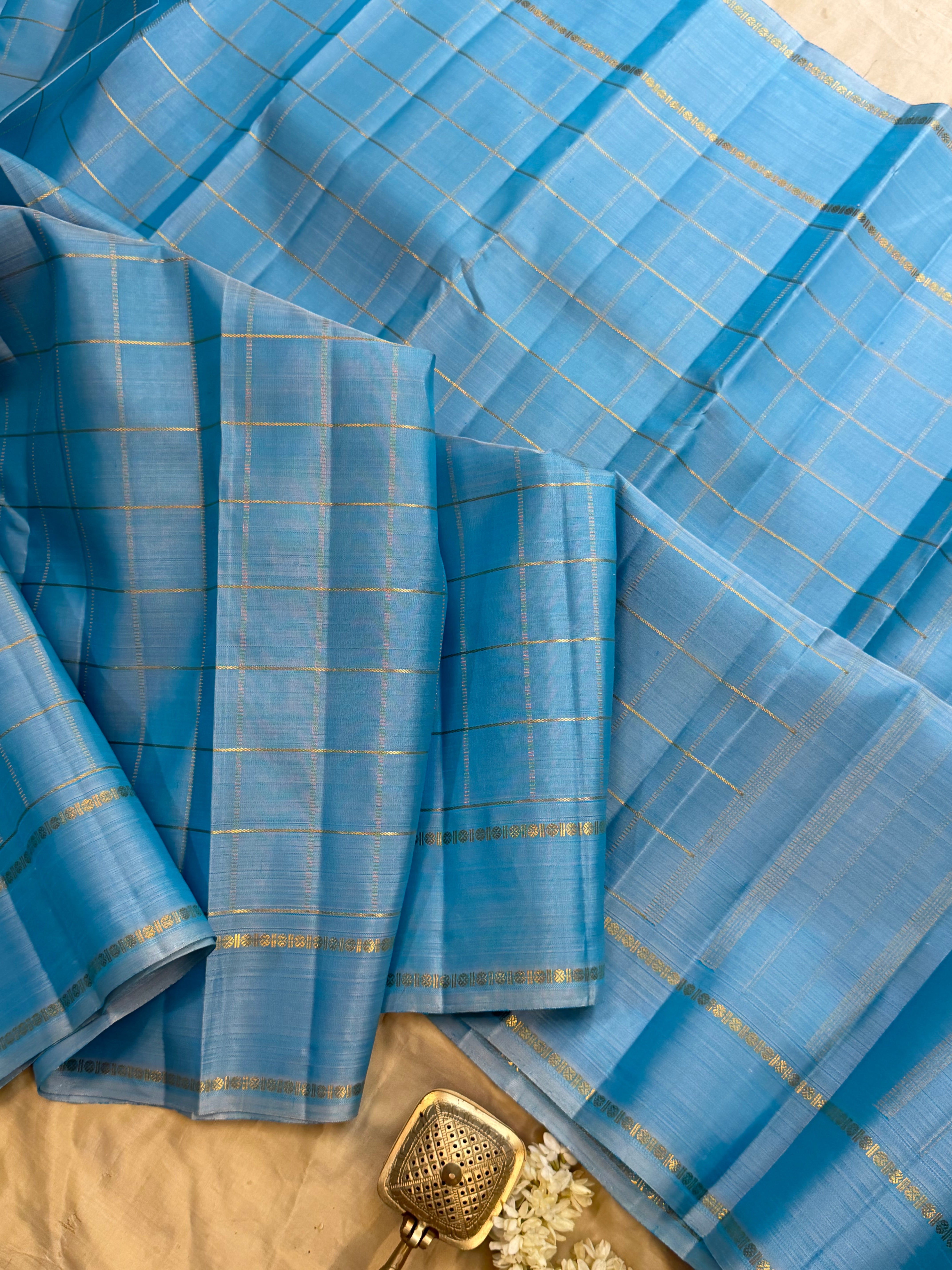Powder blue Zari Kattam pure Kanjipuram silk CL10146