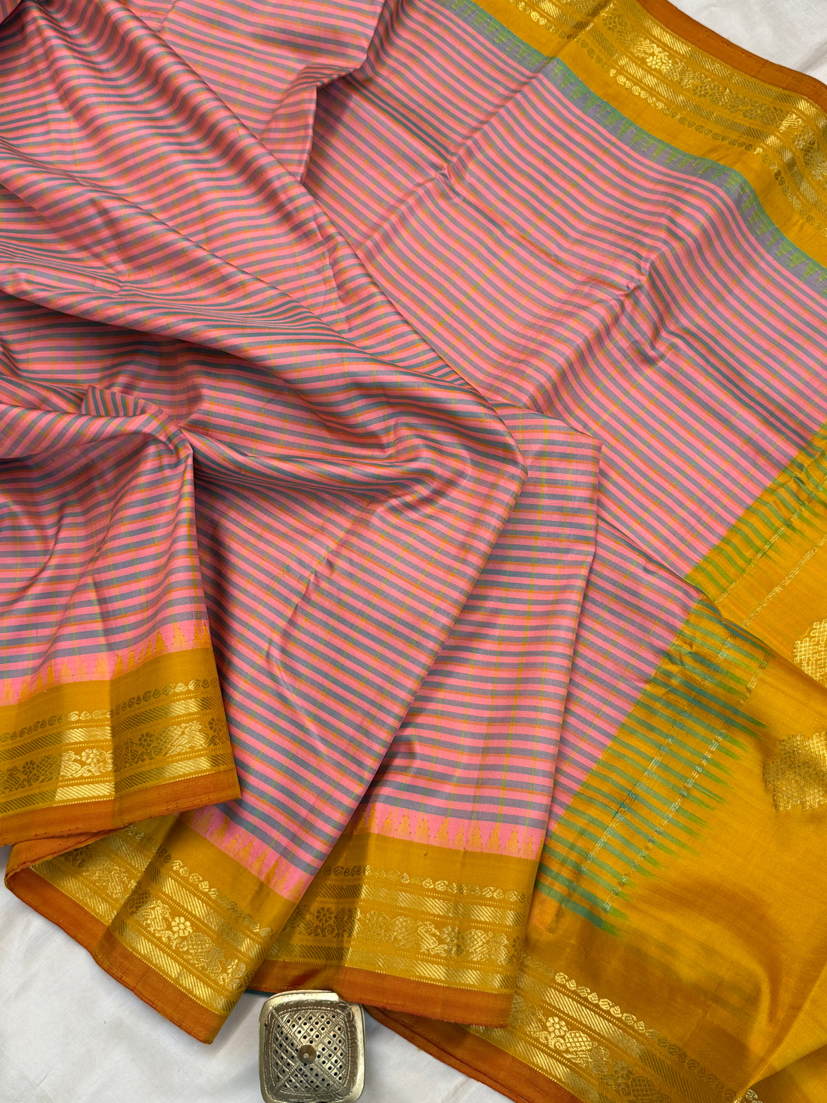 Gadwal silk Multi colour temple Korvai clsa 5638