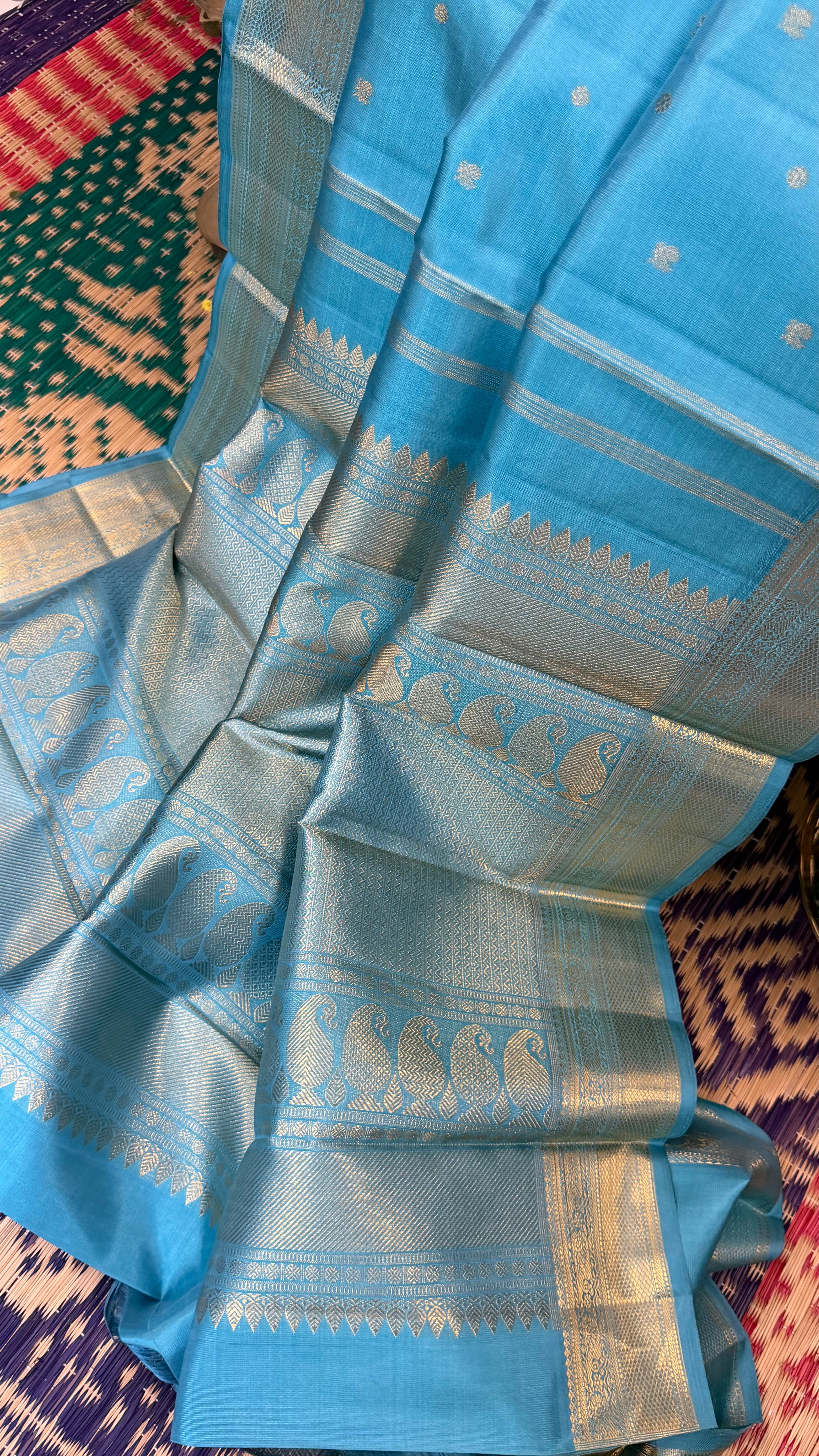 Swapnam : powder blue pet/ Kanjipuram silk