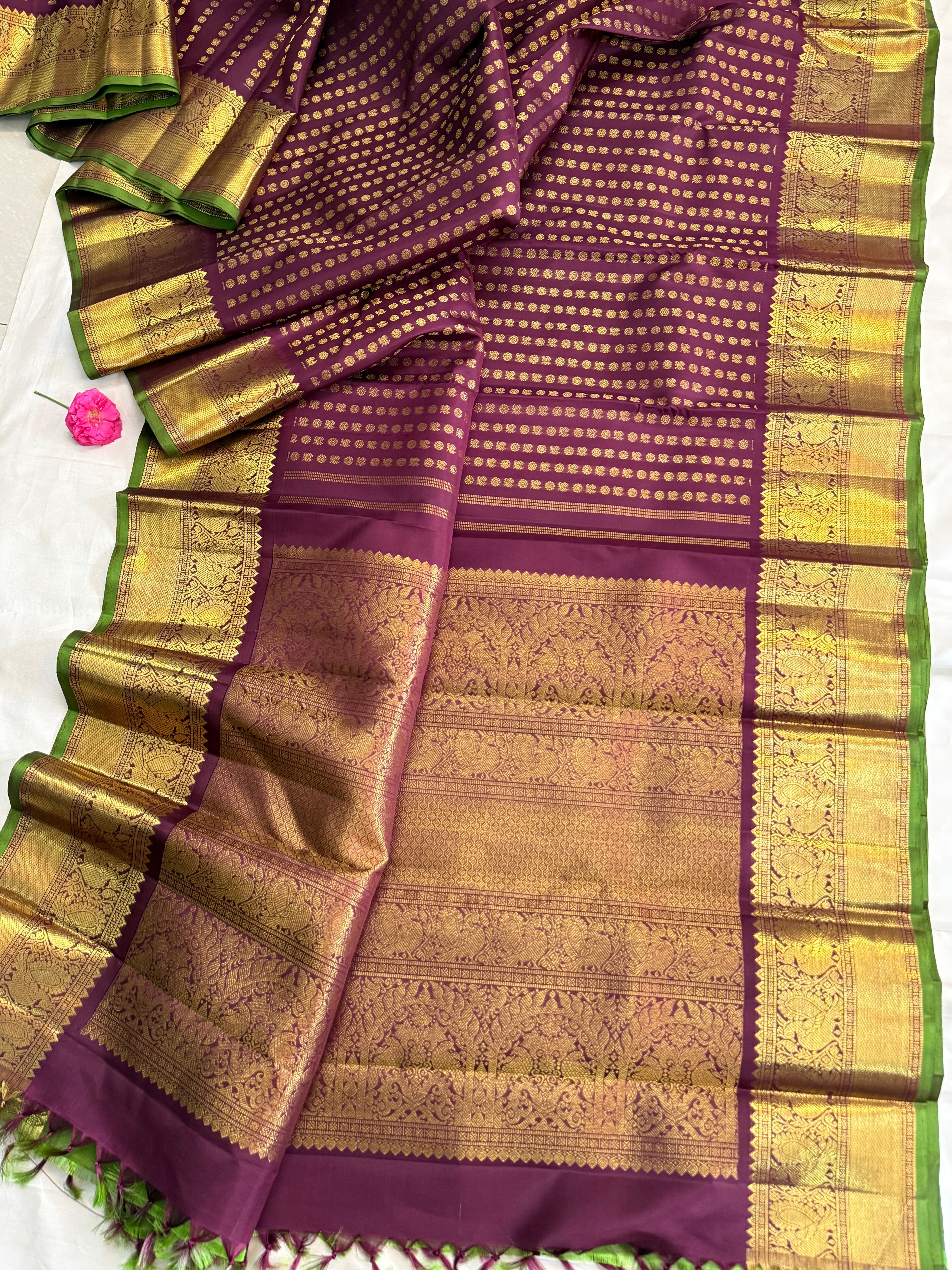 Pakku Annam chakkaram  Zari butta body with getti border/CLSA11680