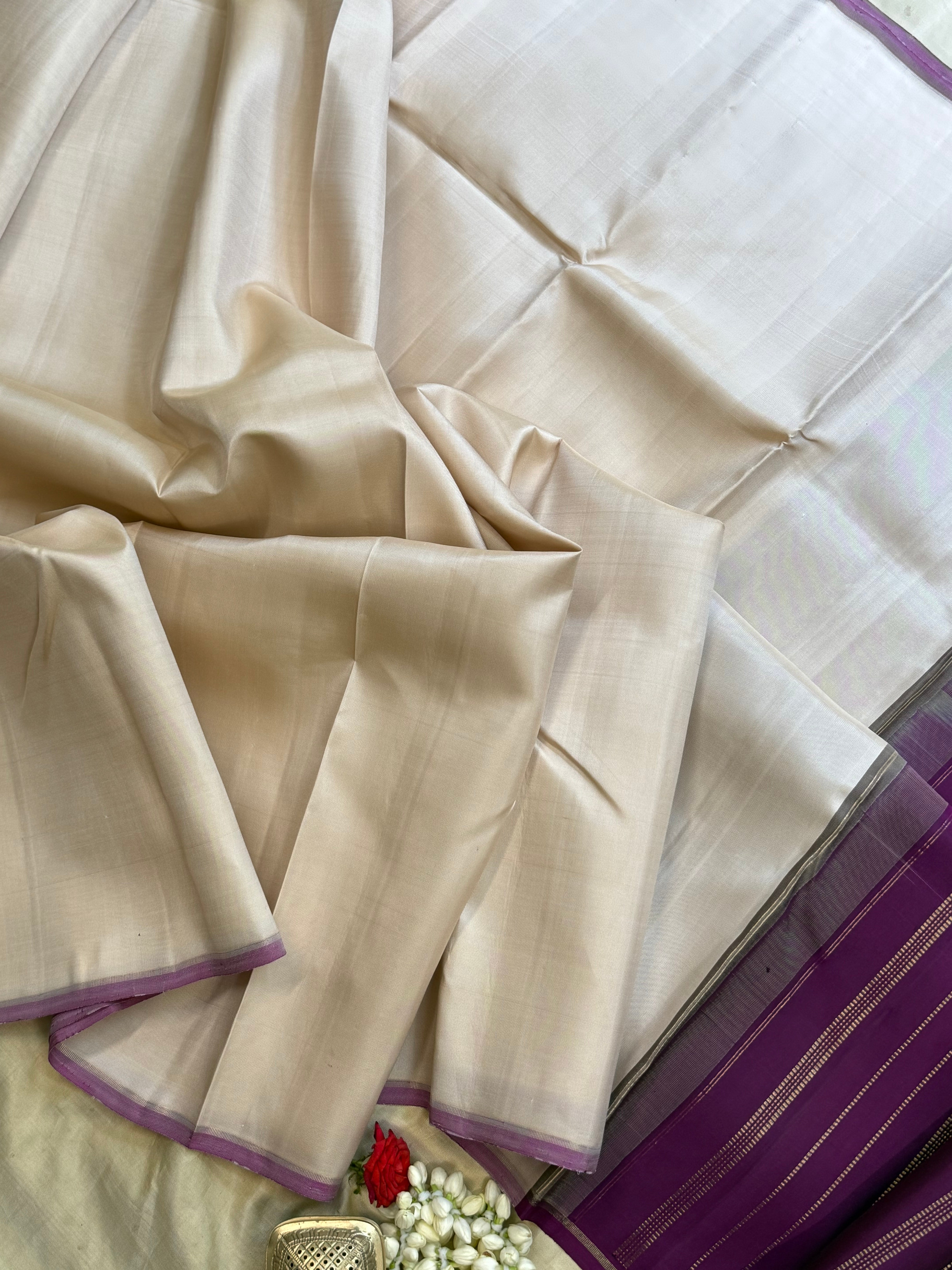 ONAM edit - offwhite and purple borderless / Kanjipuram silk