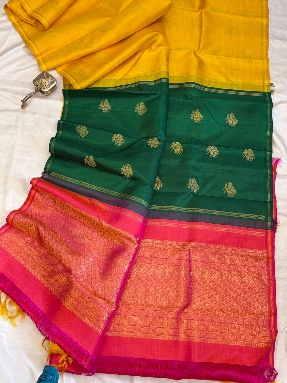Yellow double pallu borderless / Kanjipuram silk CLSA12812
