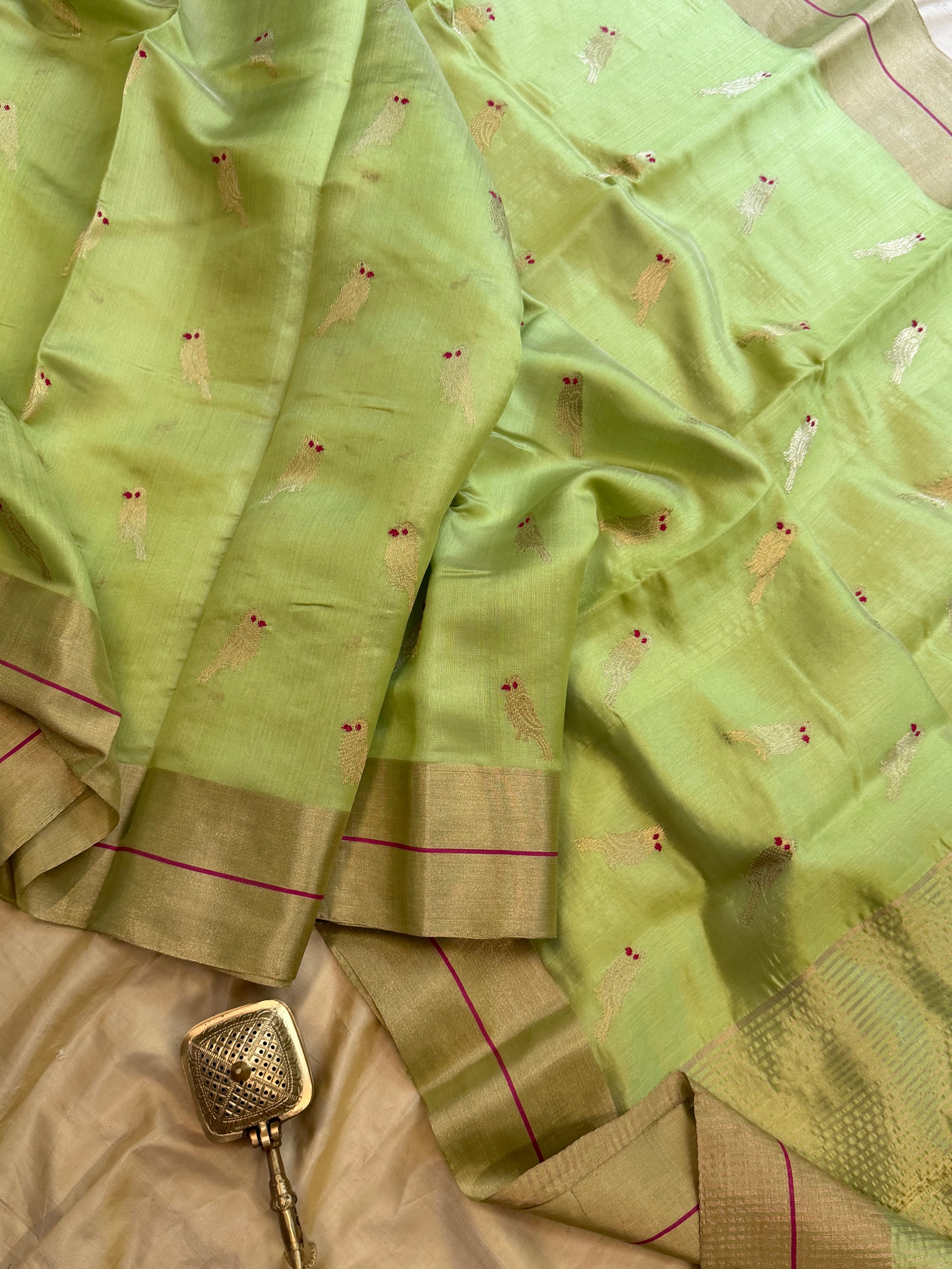 Liril green bird Butta  / revival Chanderi silk