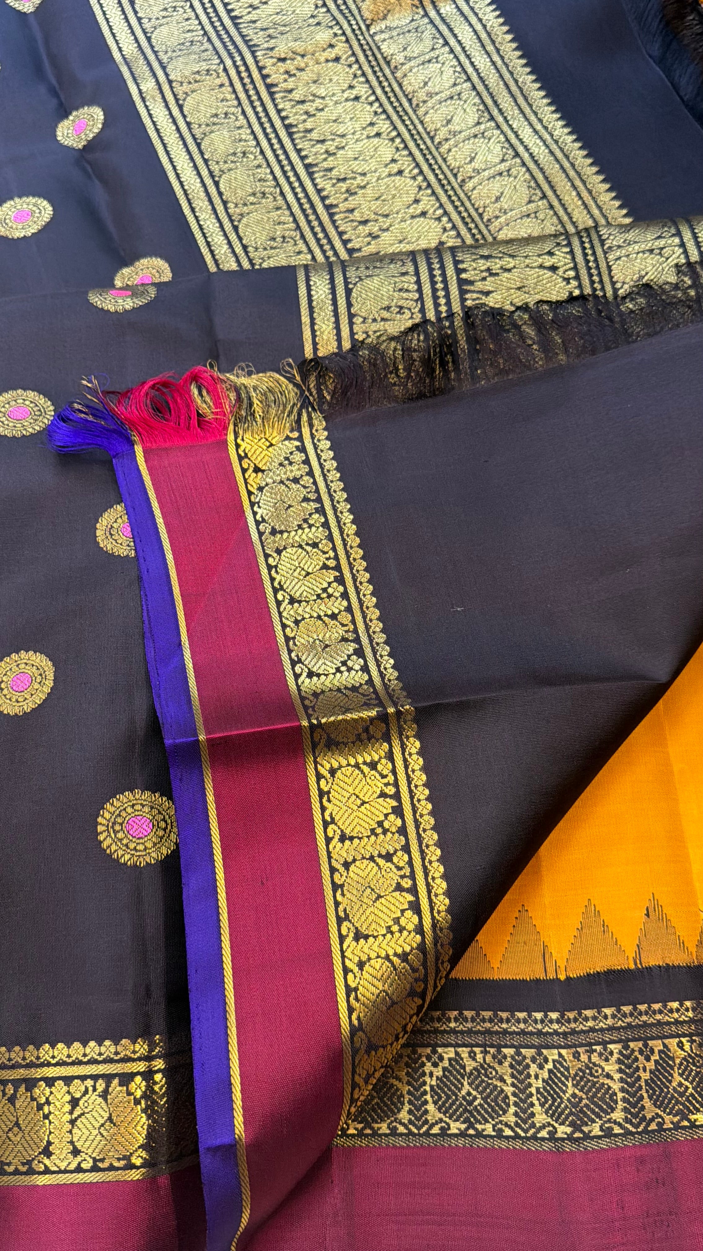 Mustard yellow Korvai Kanjipuram silk