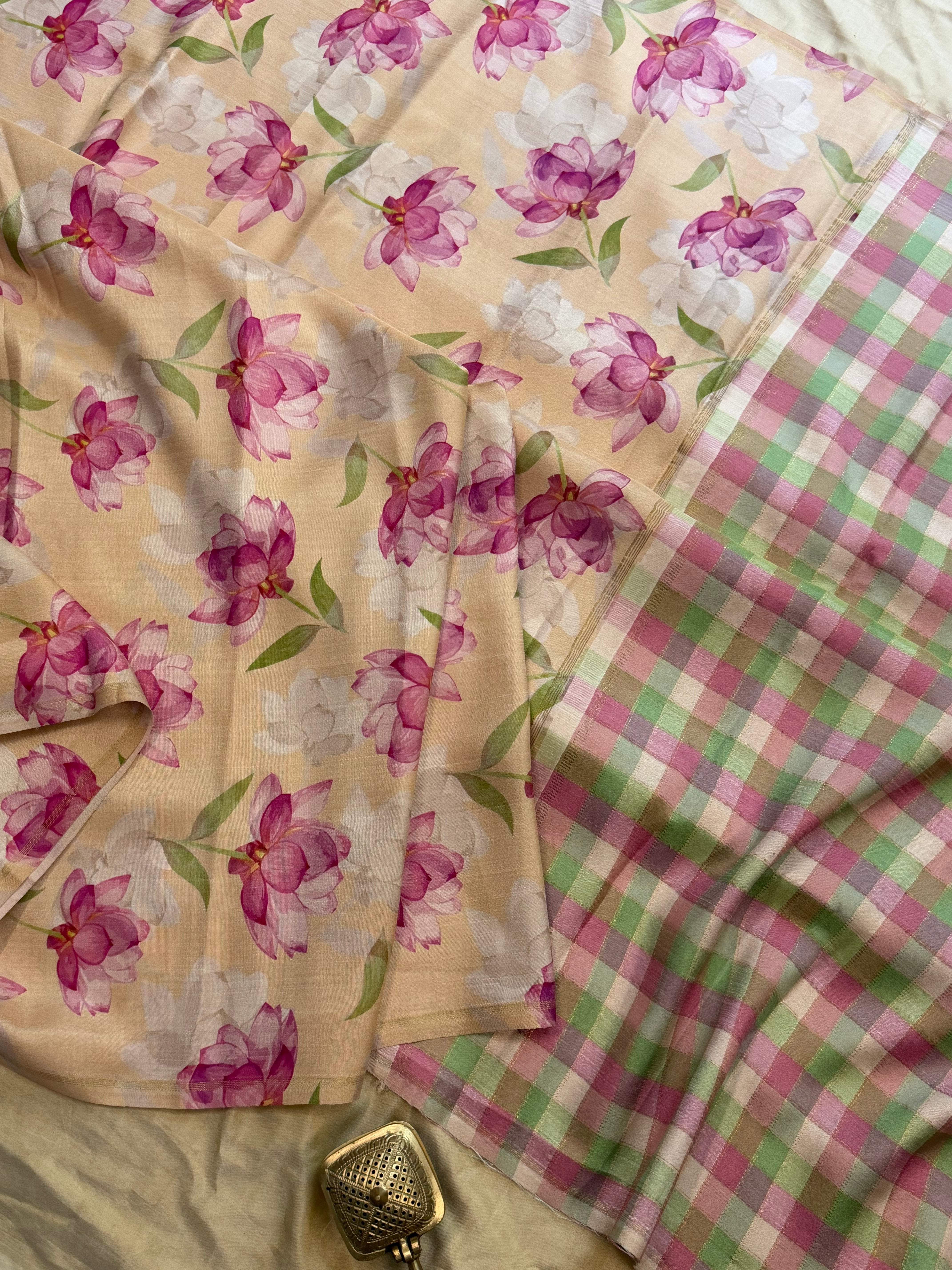 Floral digital printed / pure Zari Kanjipuram silk