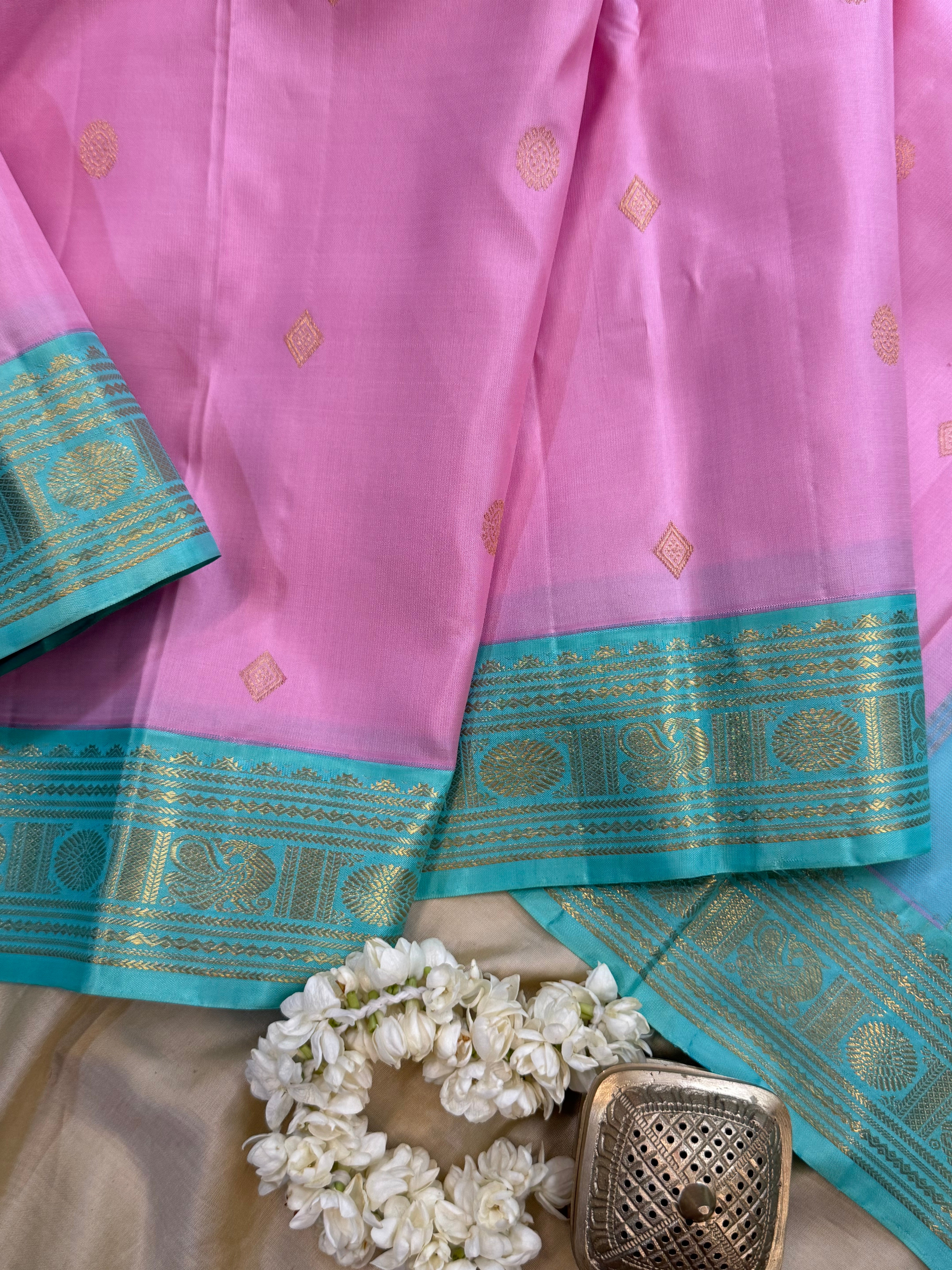 Pink and turquoise blue korvai / Arani Silk CL10108