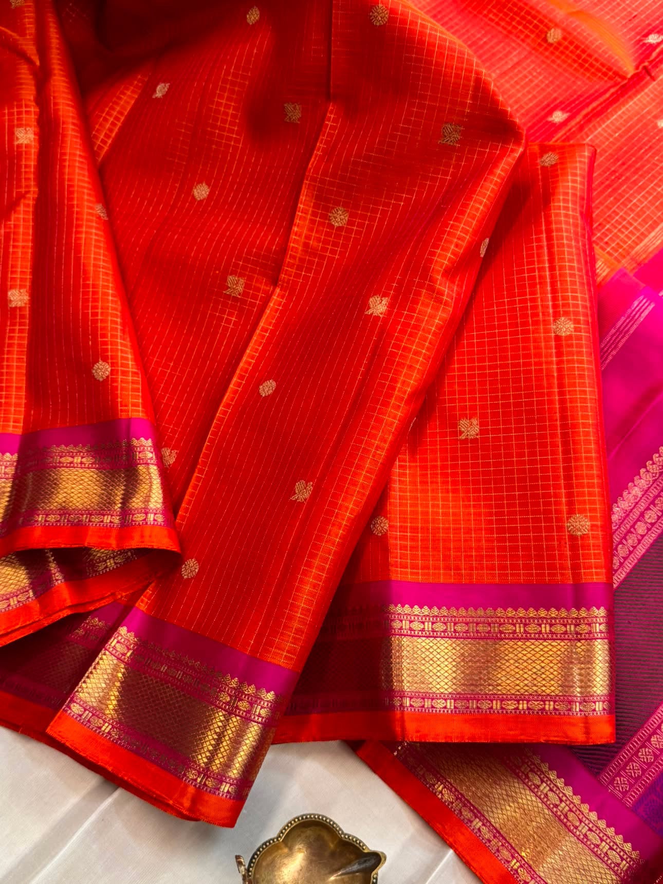 Orange and pink pure Zari Kattam / kanjipuram silk saree CLSA 6958