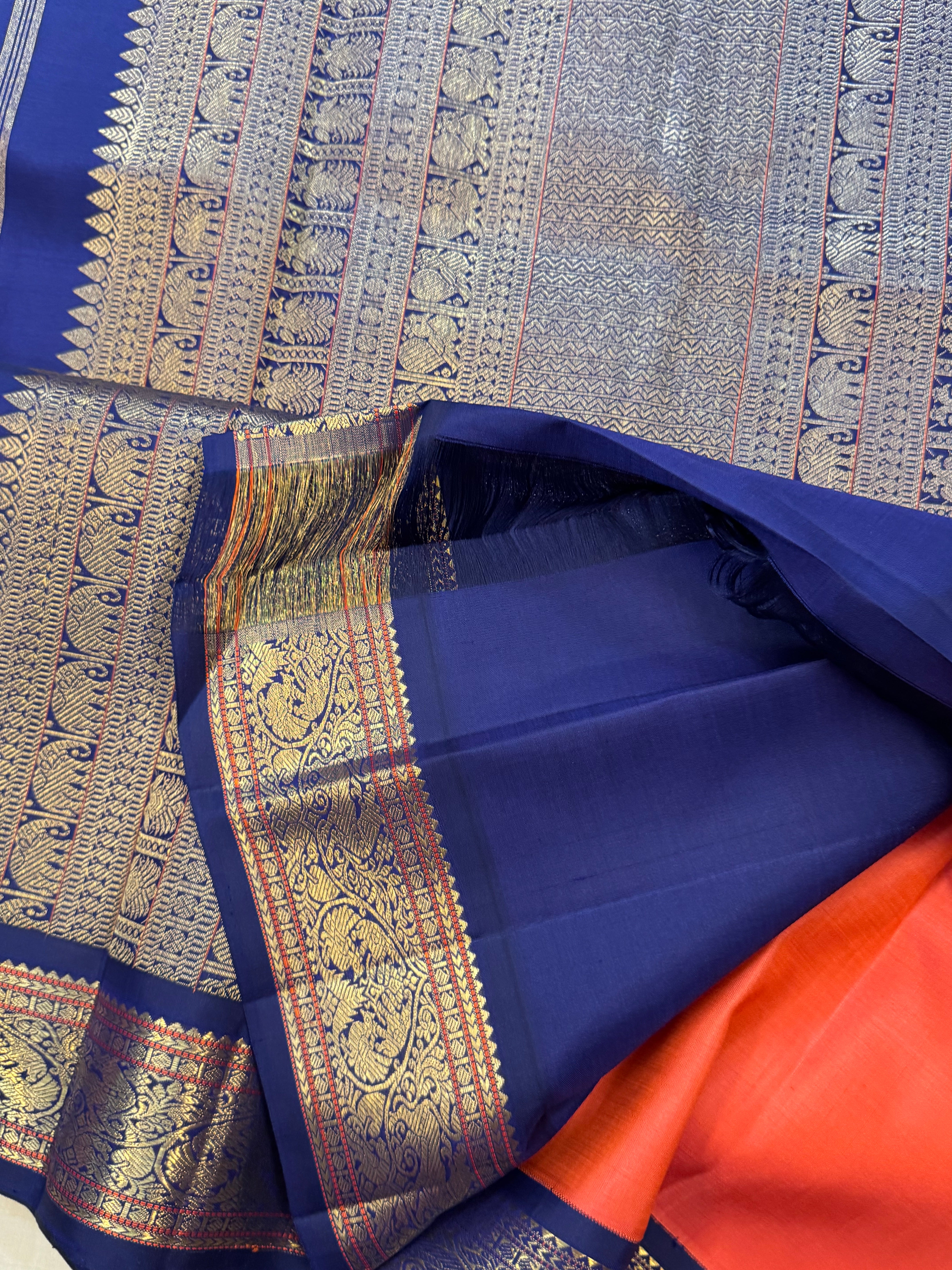 Rust blue  Korvai / Kanjipuram silk